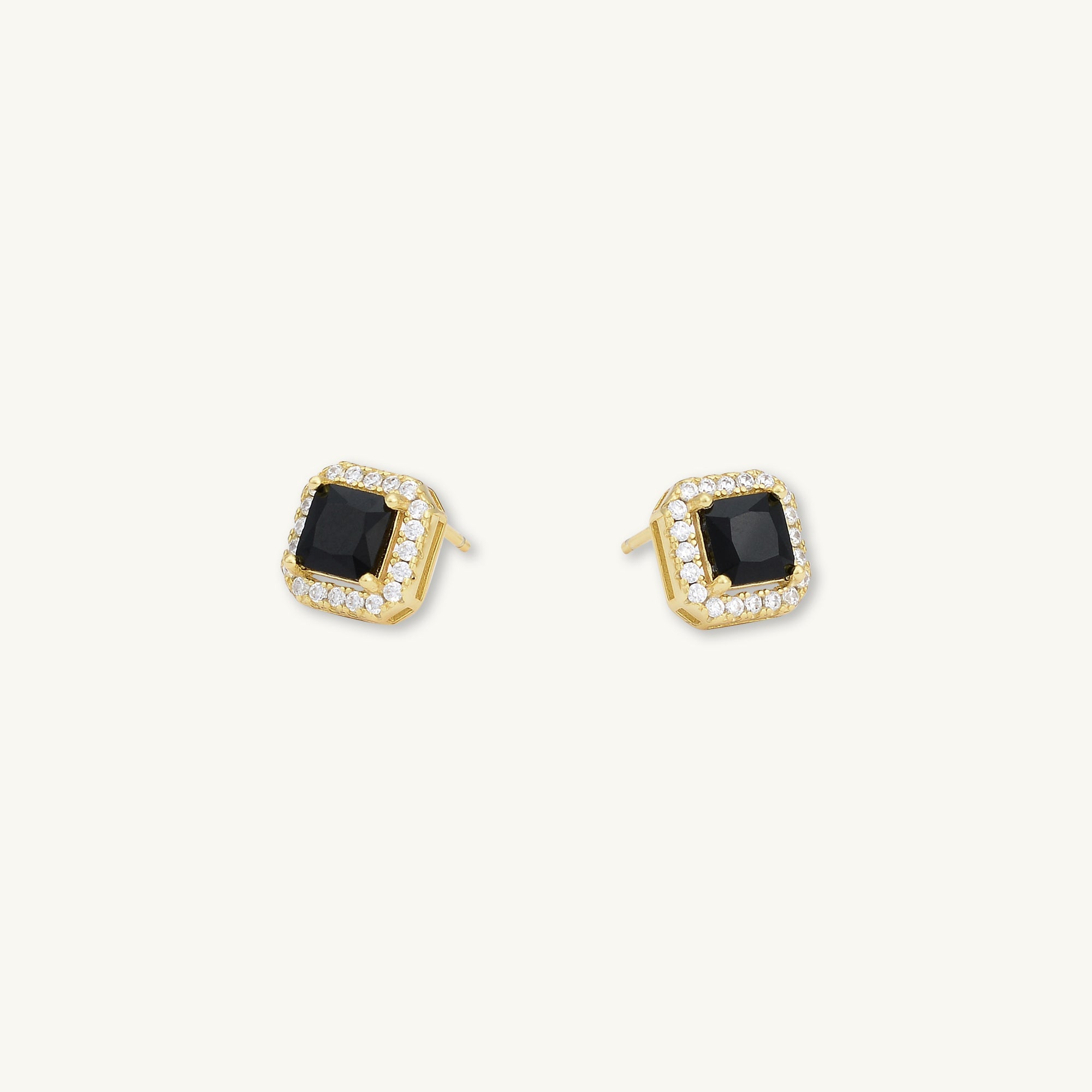 Black Square Pave Halo Stud Earrings - Camile & Stone