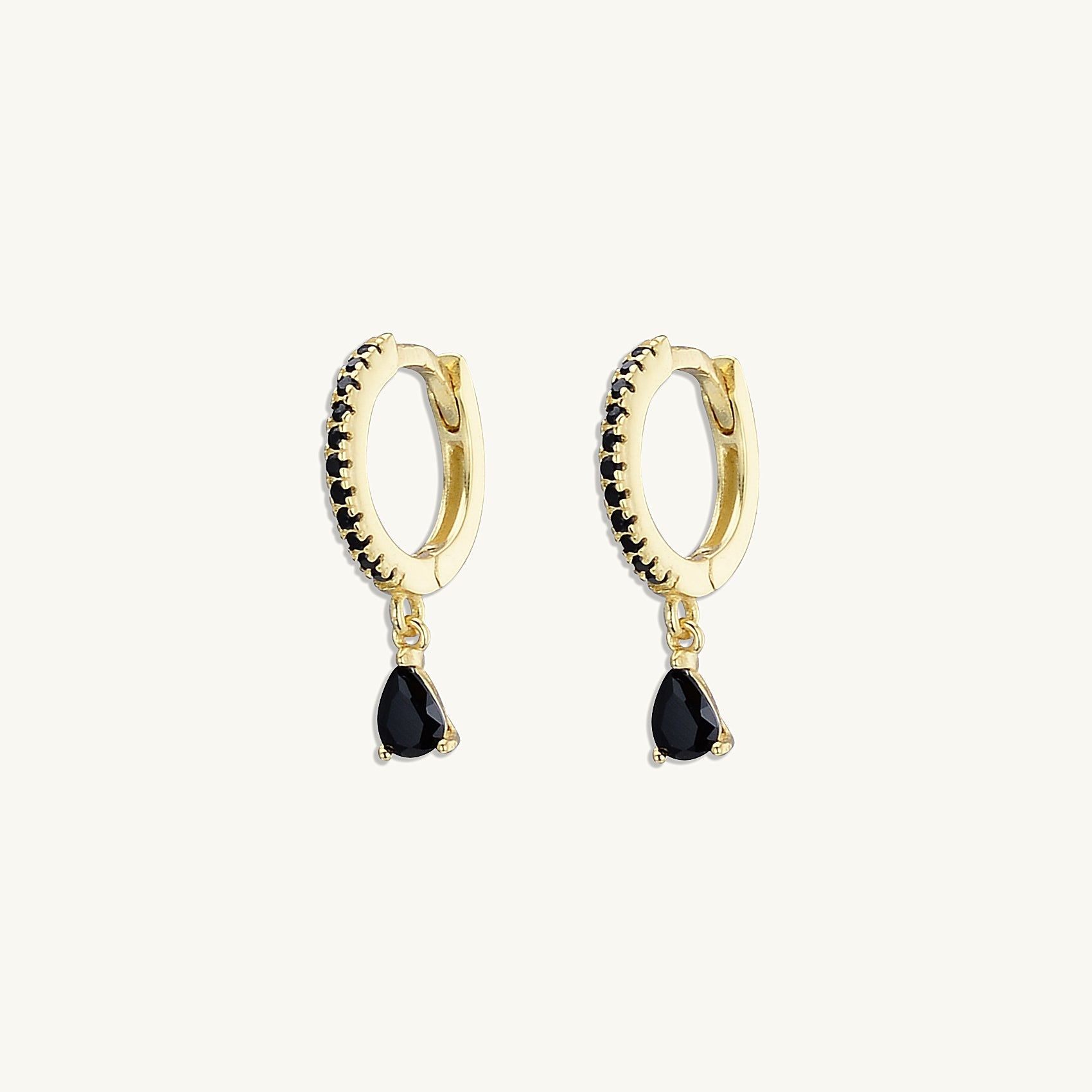 Black Teardrop Solitaire Hoops - Camile & Stone