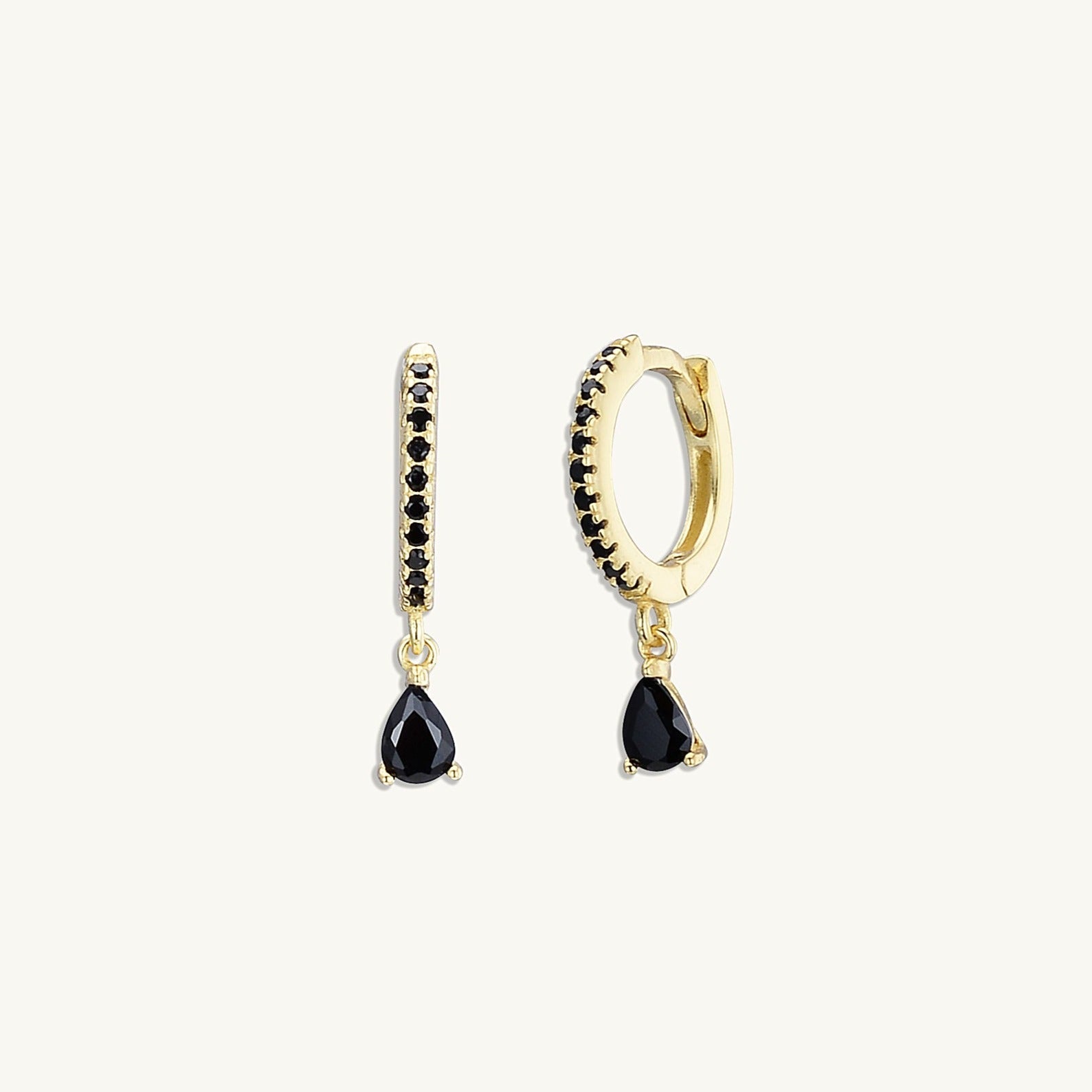 Black Teardrop Solitaire Hoops - Camile & Stone