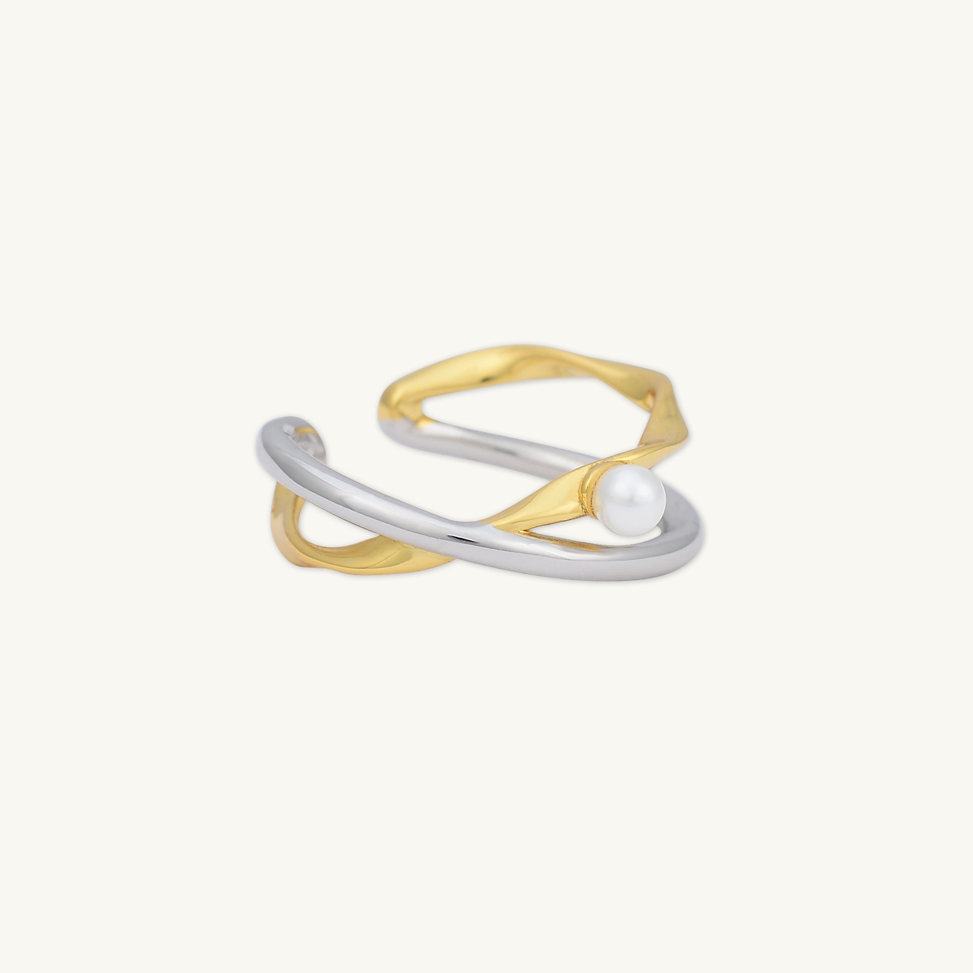 Criss Cross Pearl Open Ring - Camile & Stone