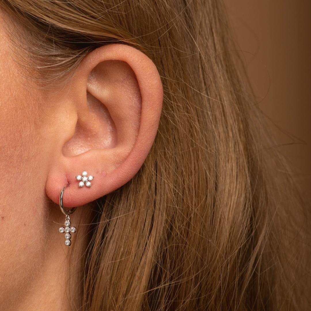 Cross Sapphire Huggie Earrings - Camile & Stone