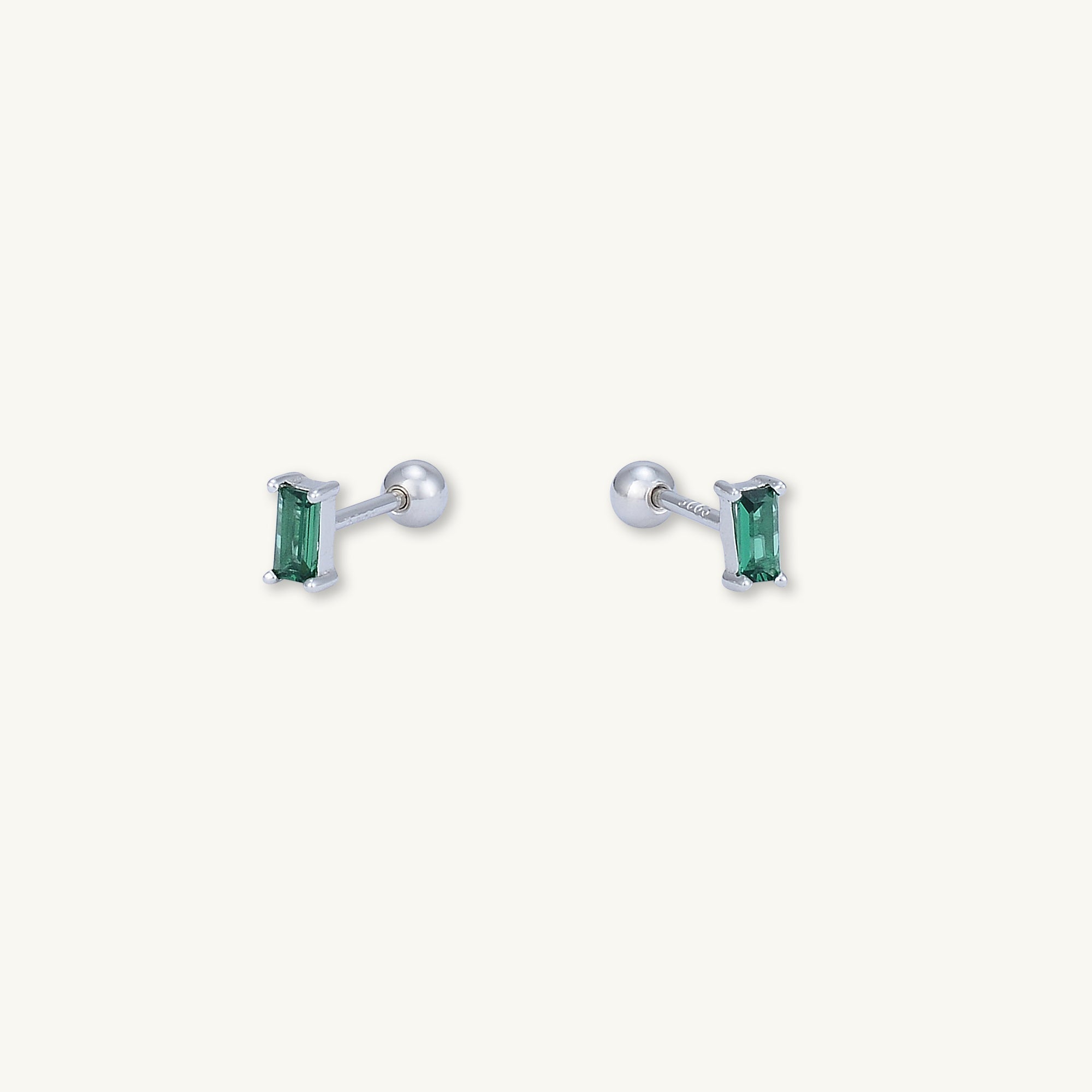 Emerald Baguette Barbell Stud Cartilage Earrings - Camile & Stone