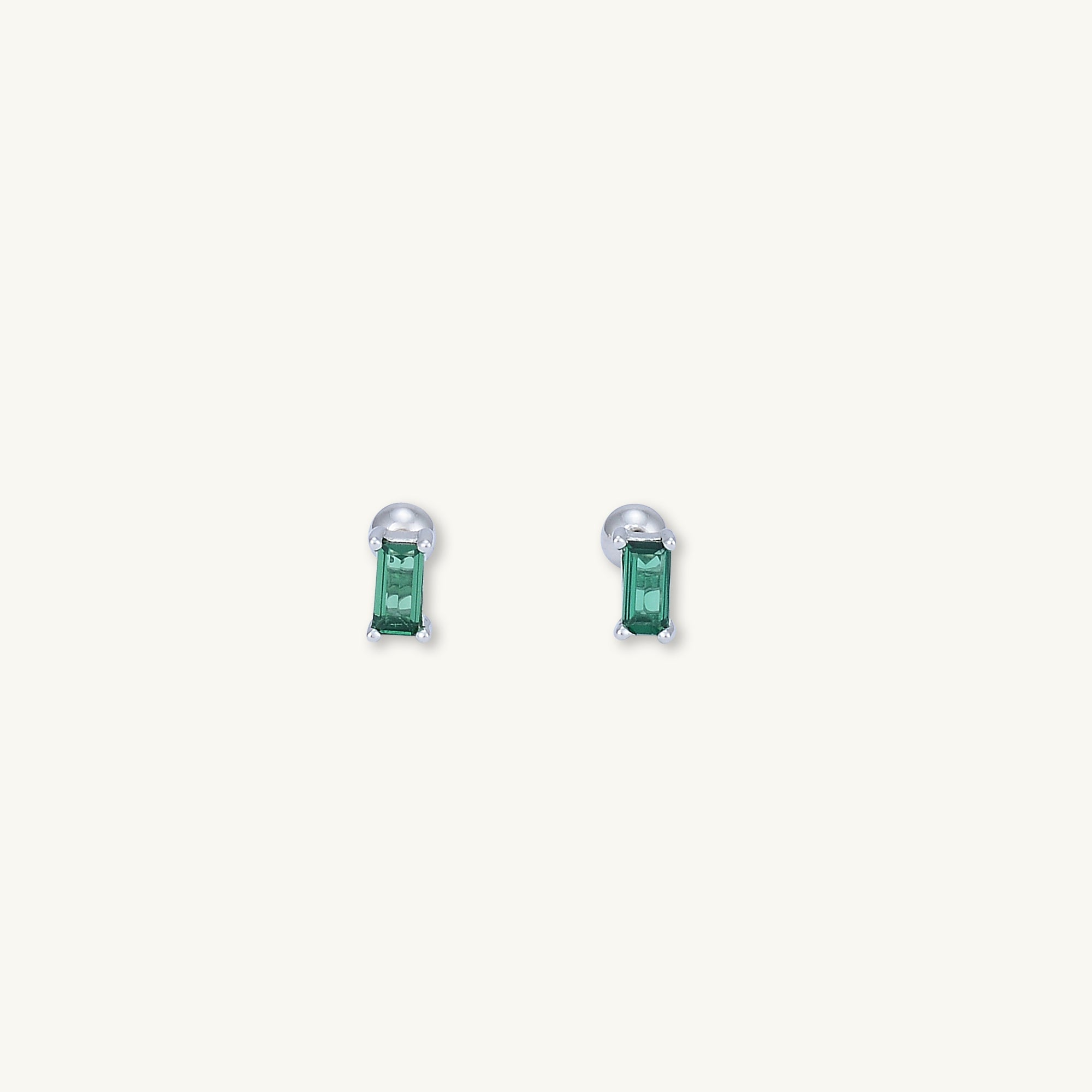 Emerald Baguette Barbell Stud Cartilage Earrings - Camile & Stone