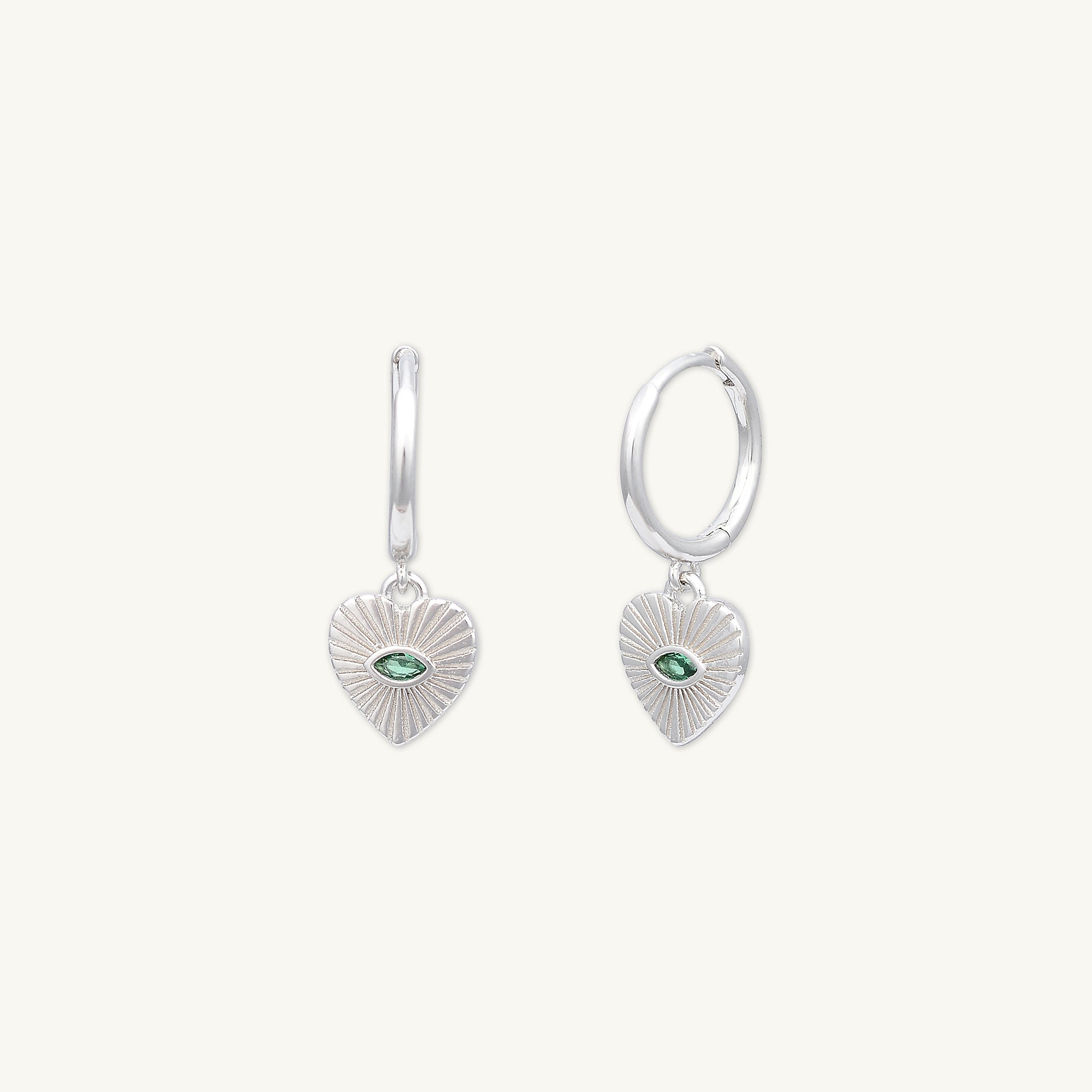 Emerald Evil Eye Heart Huggie Hoop Earrings - Camile & Stone