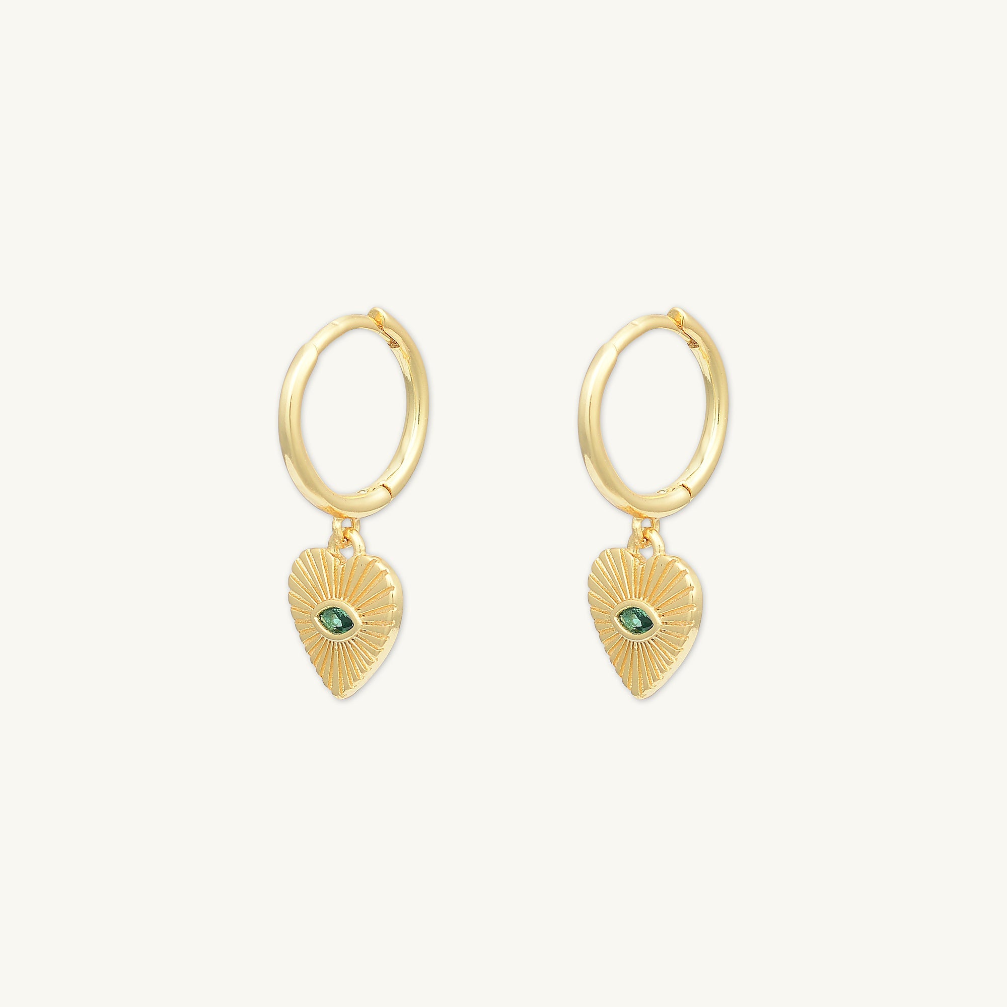 Emerald Evil Eye Heart Huggie Hoop Earrings - Camile & Stone