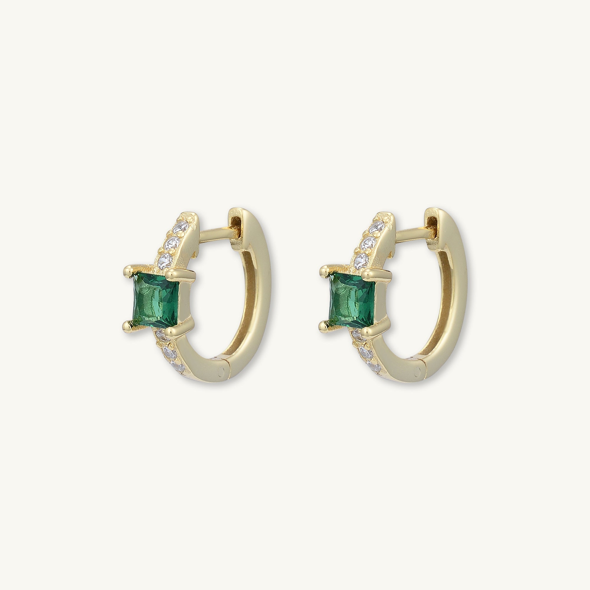 Emerald Green Square Sapphire Huggie Earrings - Camile & Stone