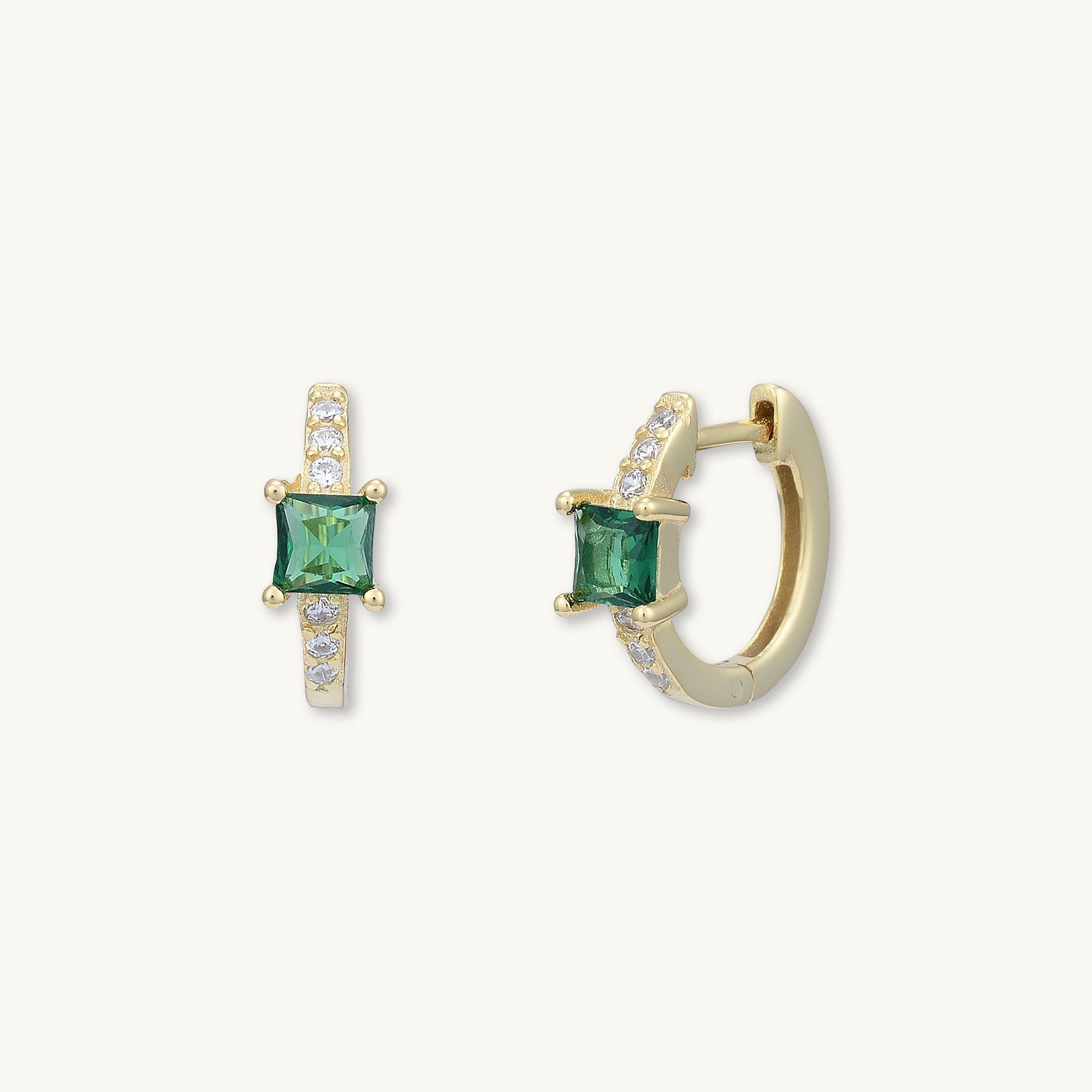 Emerald Green Square Sapphire Huggie Earrings - Camile & Stone