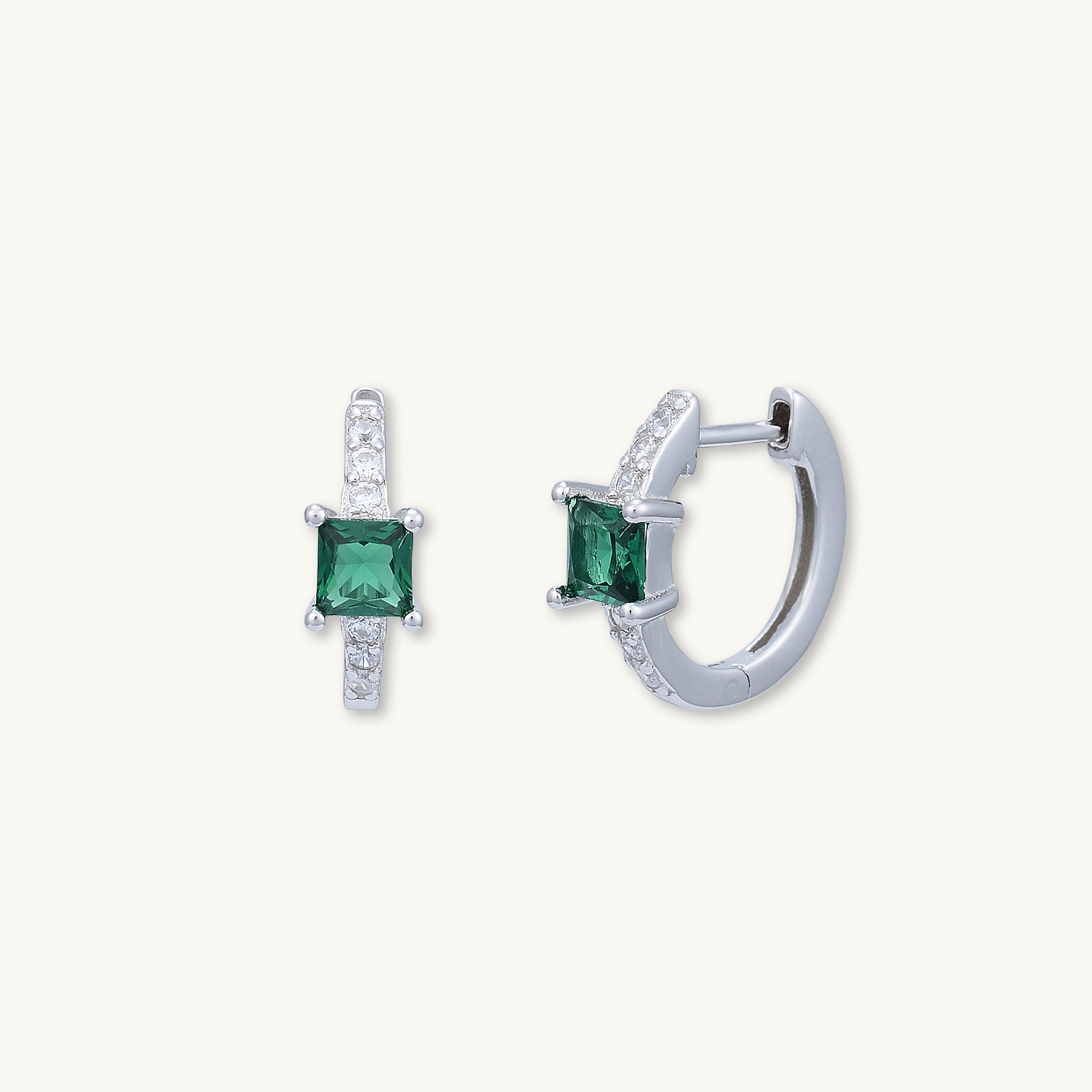 Emerald Green Square Sapphire Huggie Earrings - Camile & Stone