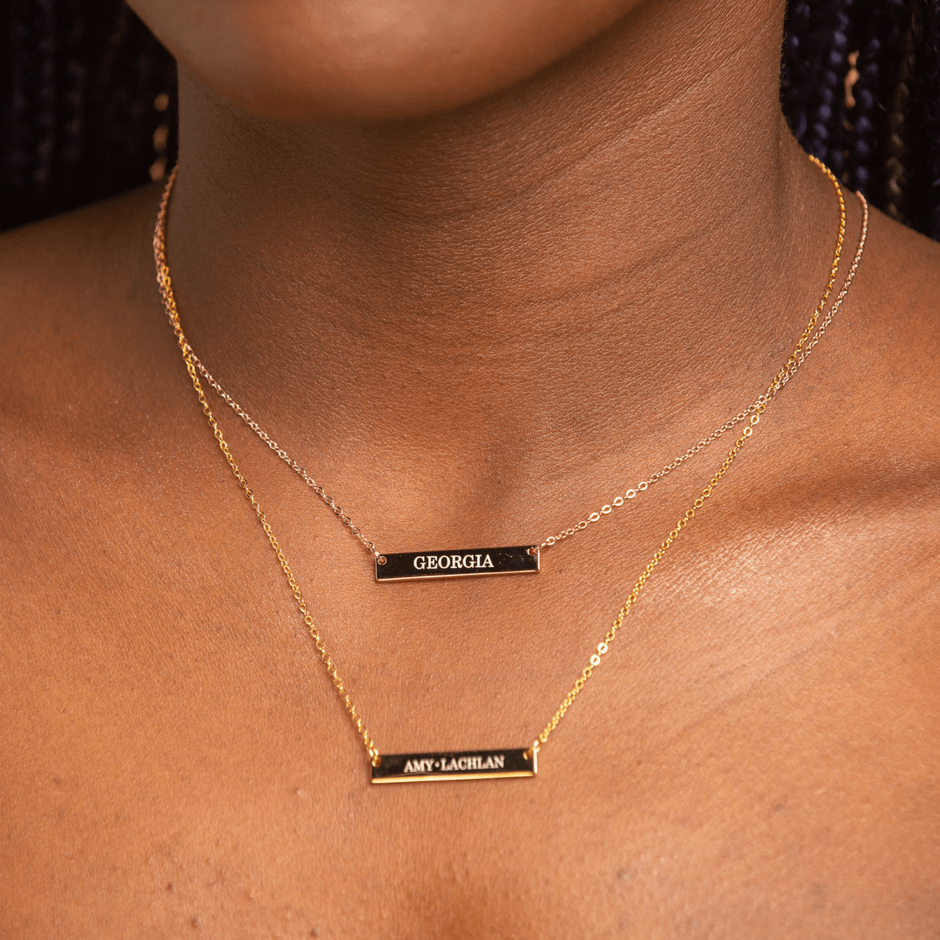 Engraved Personalised Bar Necklace - Camile & Stone