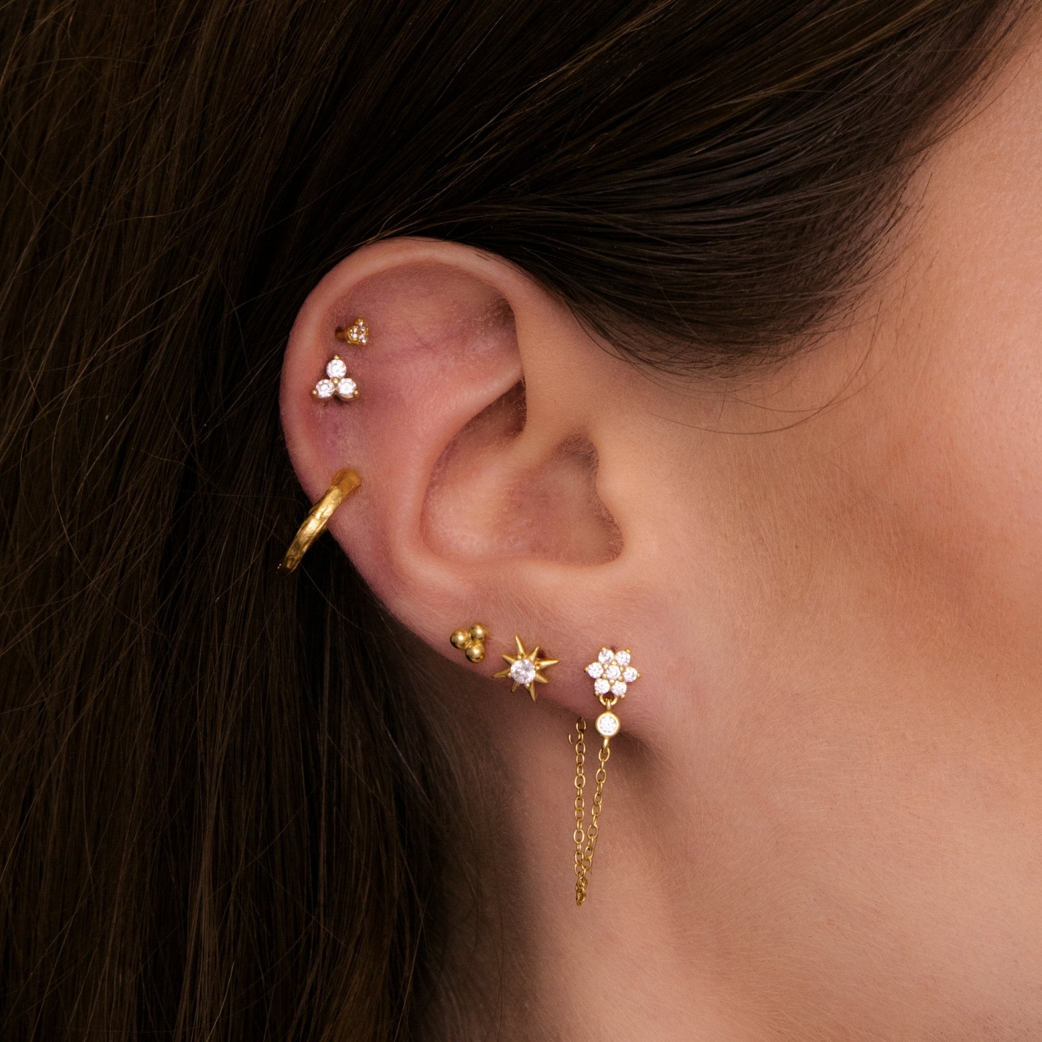 Flower Sapphire Dangle Chain Earrings - Camile & Stone