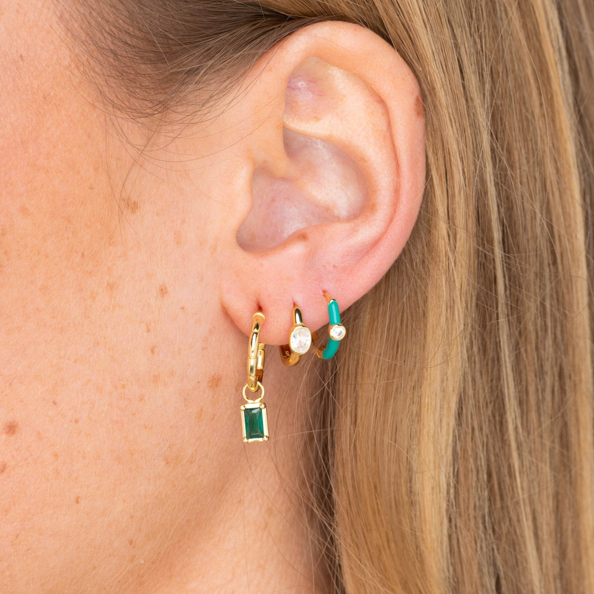 Green Lacquered Sapphire Huggie Earrings - Camile & Stone