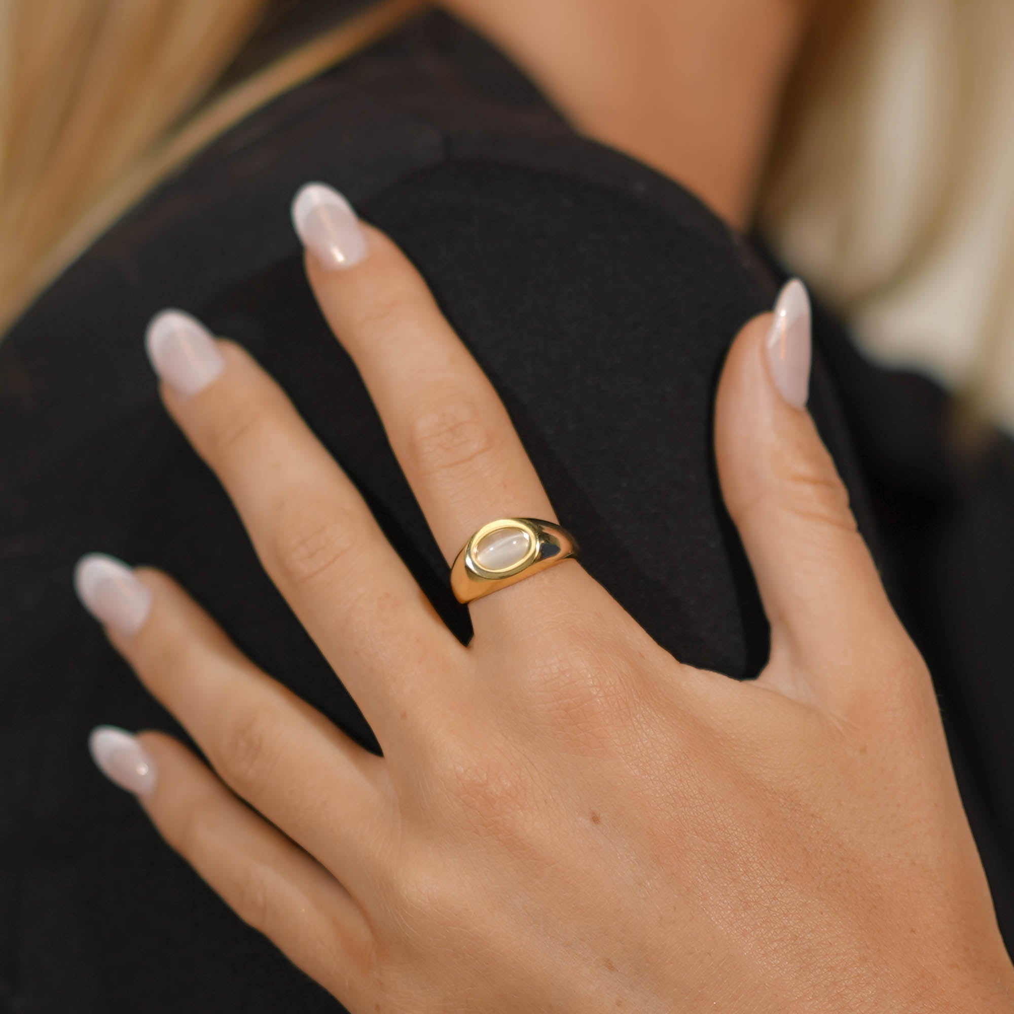 Moonstone Signet Dome Open Ring - Camile & Stone