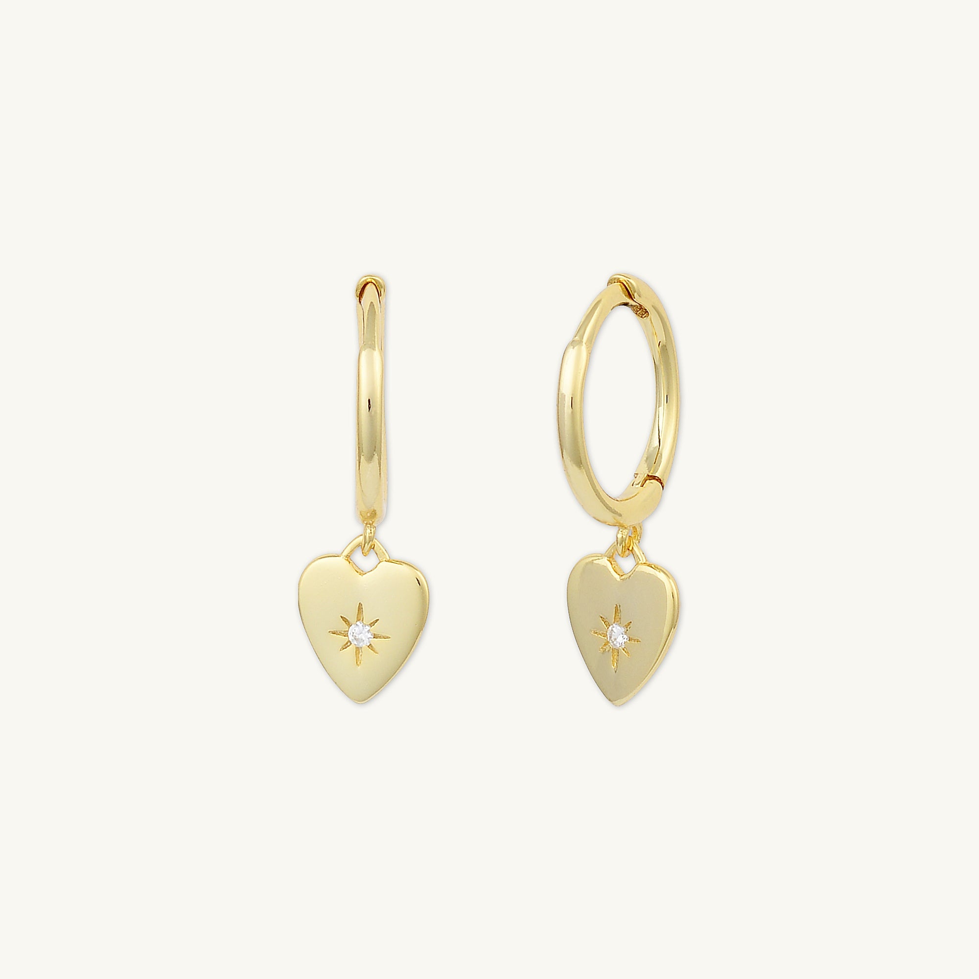 North Star Heart Huggie Hoop Earrings - Camile & Stone
