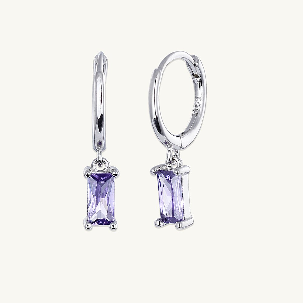 Purple Baguette Hoop Earrings - Camile & Stone