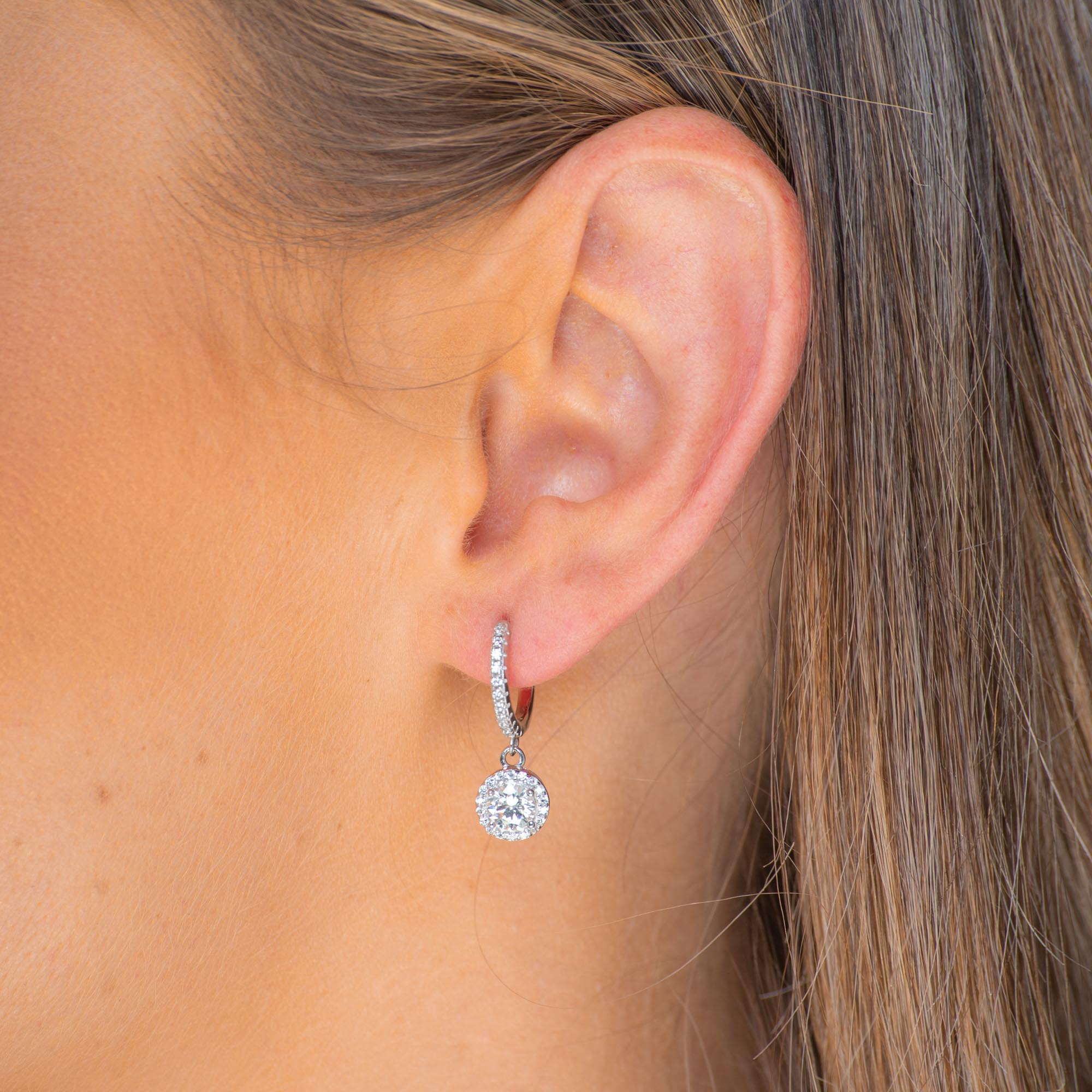 Round Halo Moissanite Hoop Huggie Earrings 0.5 Carat - Camile & Stone
