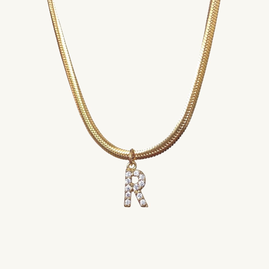 Sapphire Initial Herringbone Necklace - Camile & Stone