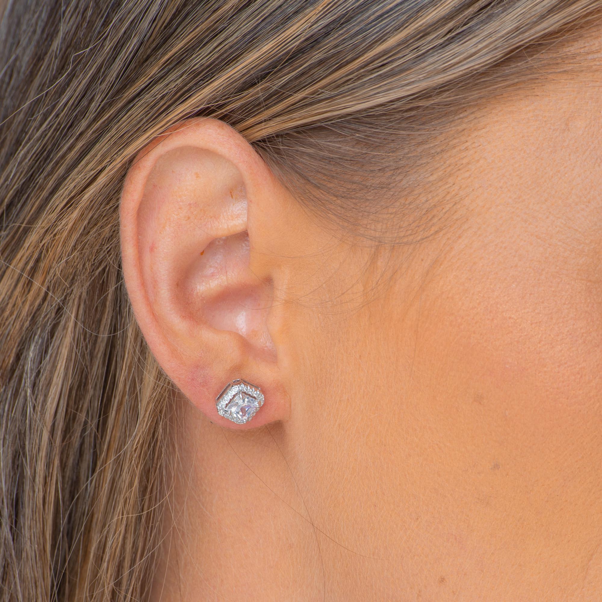 Square Pave Halo Stud Earrings - Camile & Stone