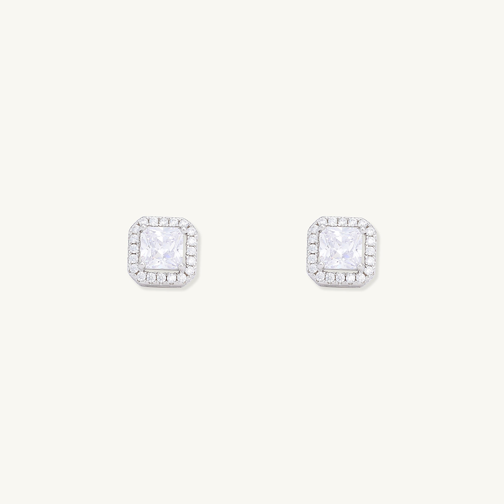 Square Pave Halo Stud Earrings - Camile & Stone