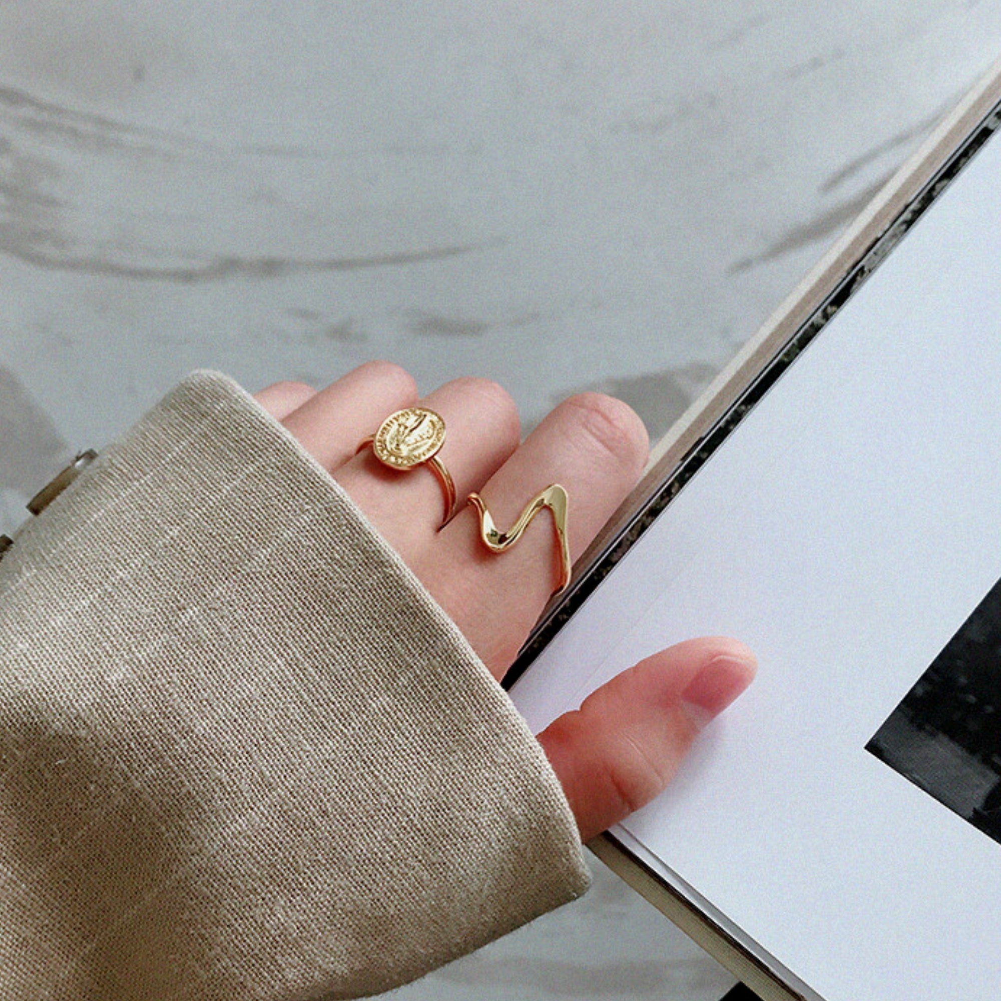 Thin Wave Open Adjustable Ring - Camile & Stone