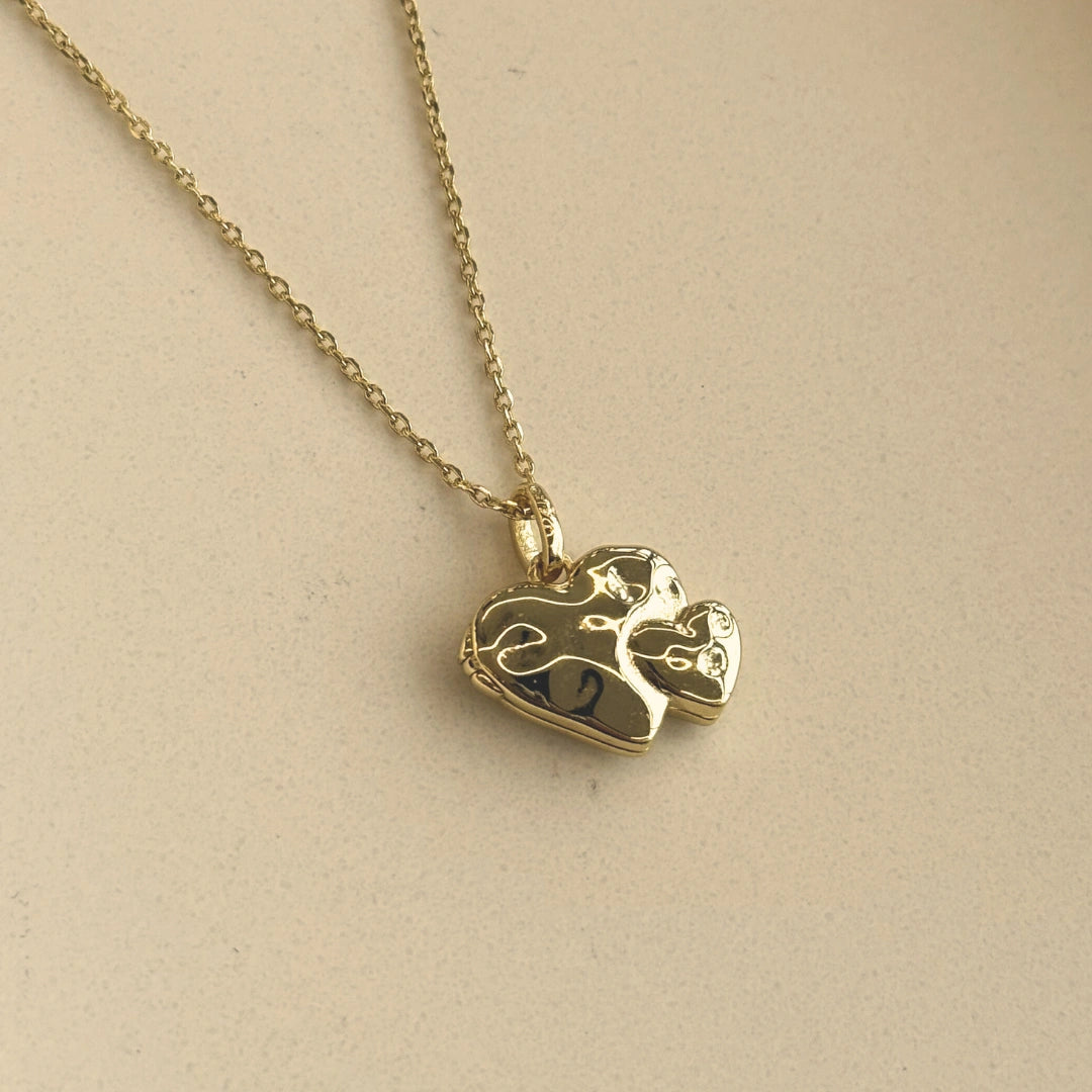 Double Heart To Heart Molten Photo Locket Necklace