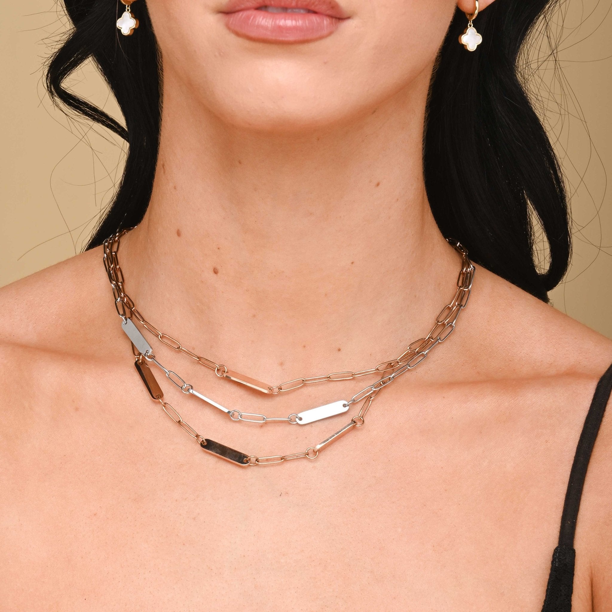 3 Bar Paper link Engraved Necklace - Camile & Stone