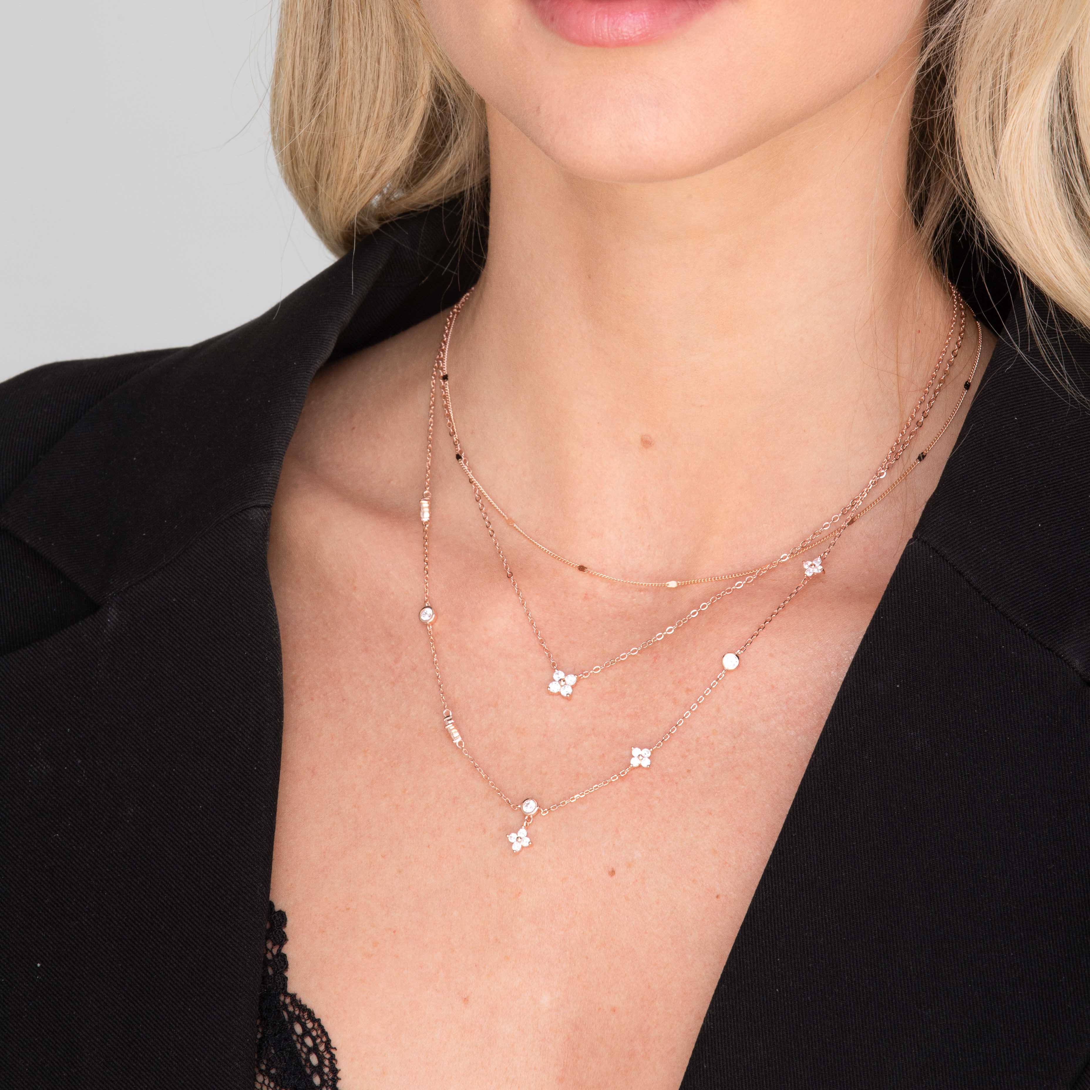 Clover Station Zirconia Chain Necklace