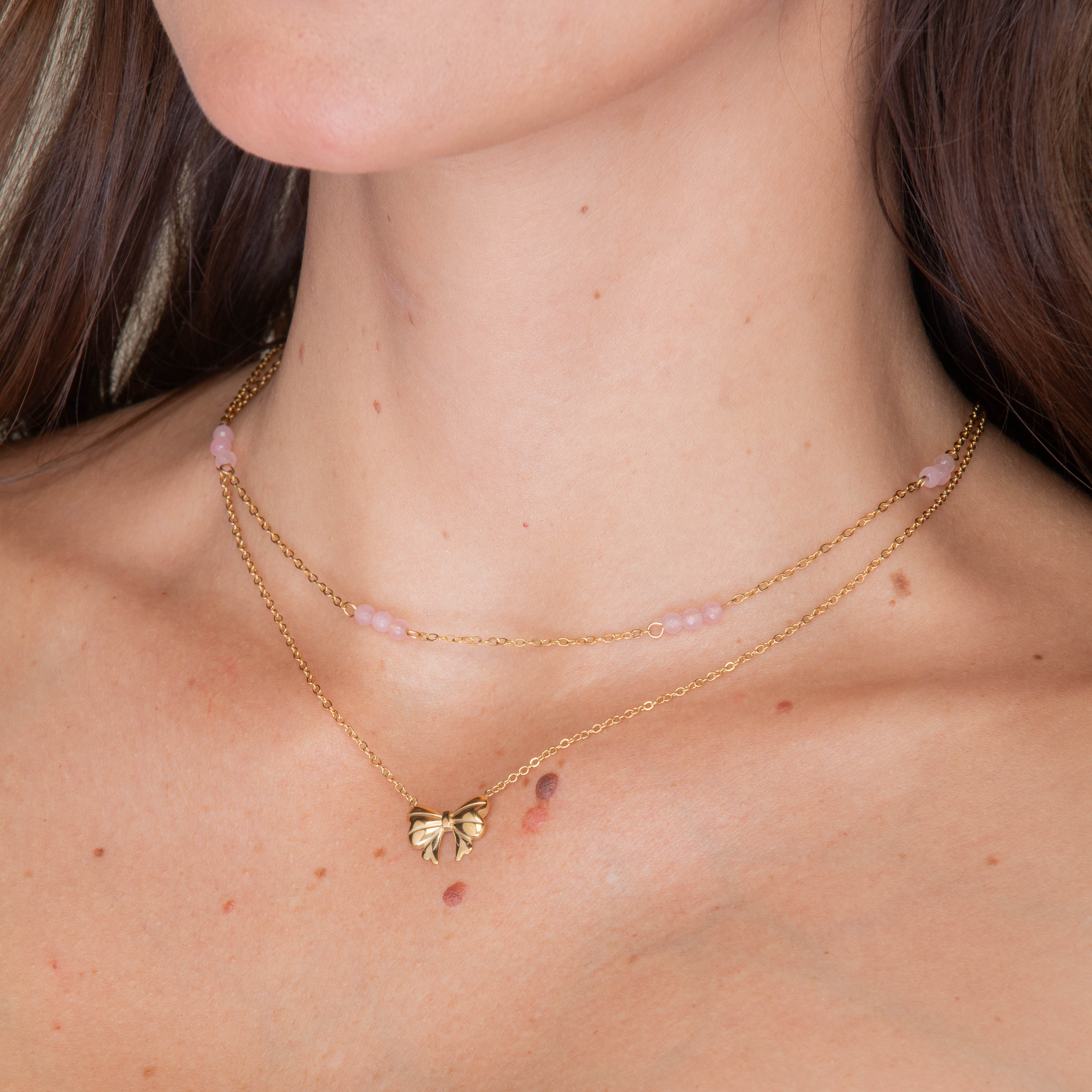 Trio Rose Quartz Satellite Chain Necklace