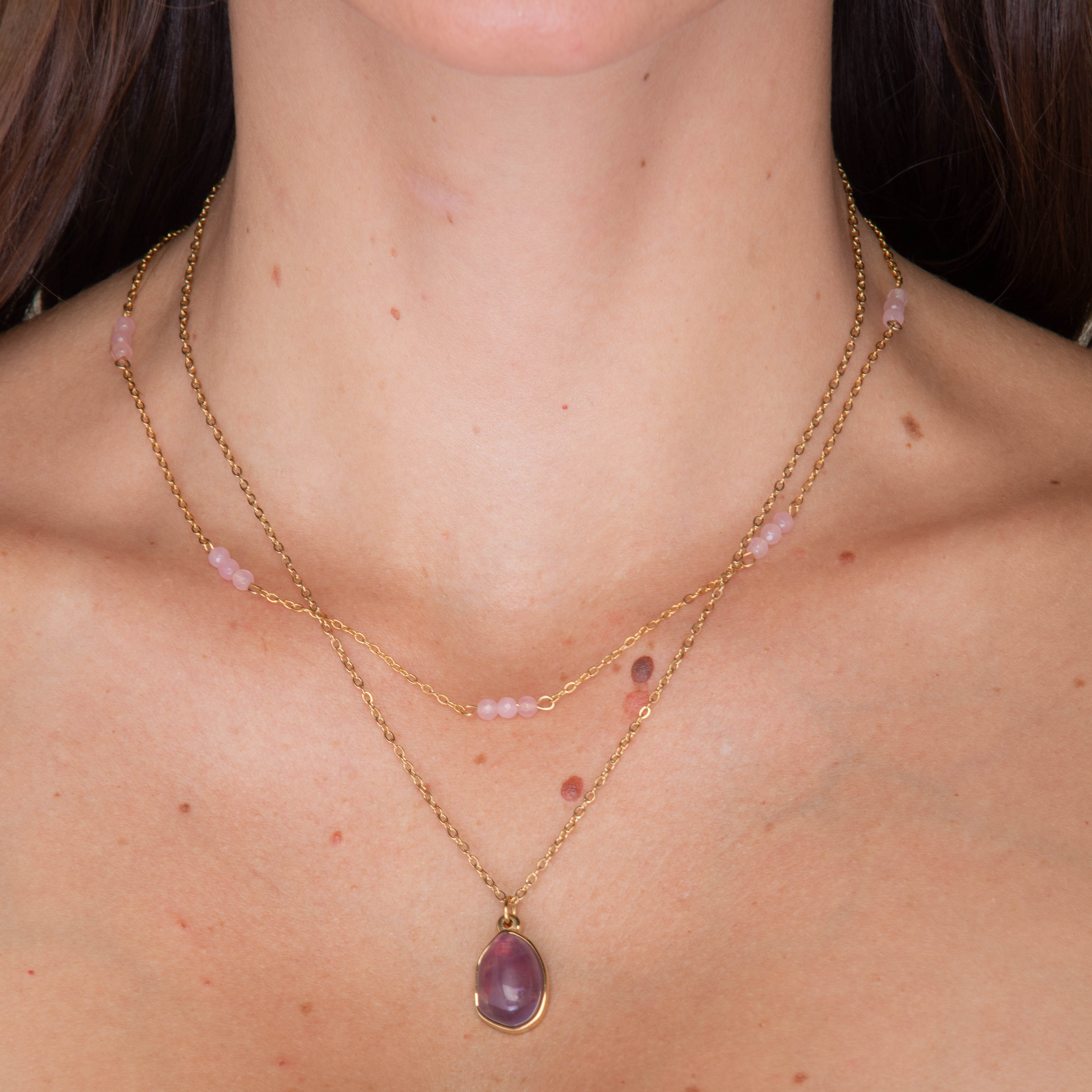 Trio Rose Quartz Satellite Chain Necklace