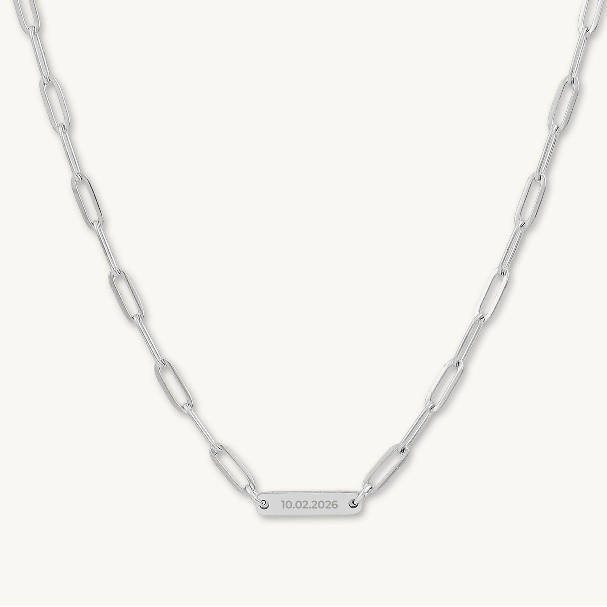 1 Bar Paper link Engraved Necklace