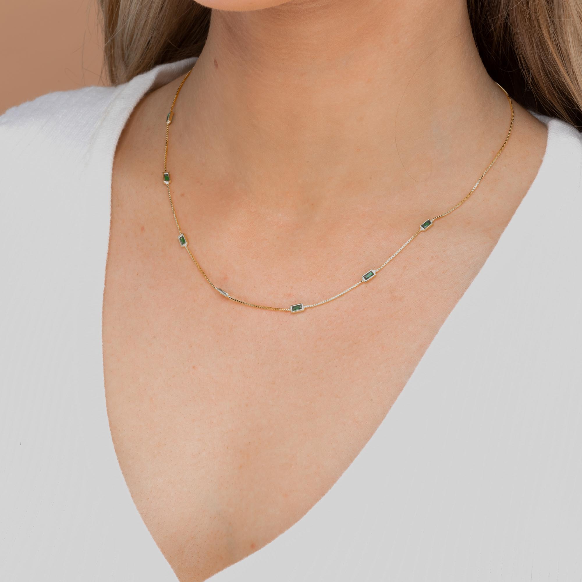 Emerald Baguette Station Necklace