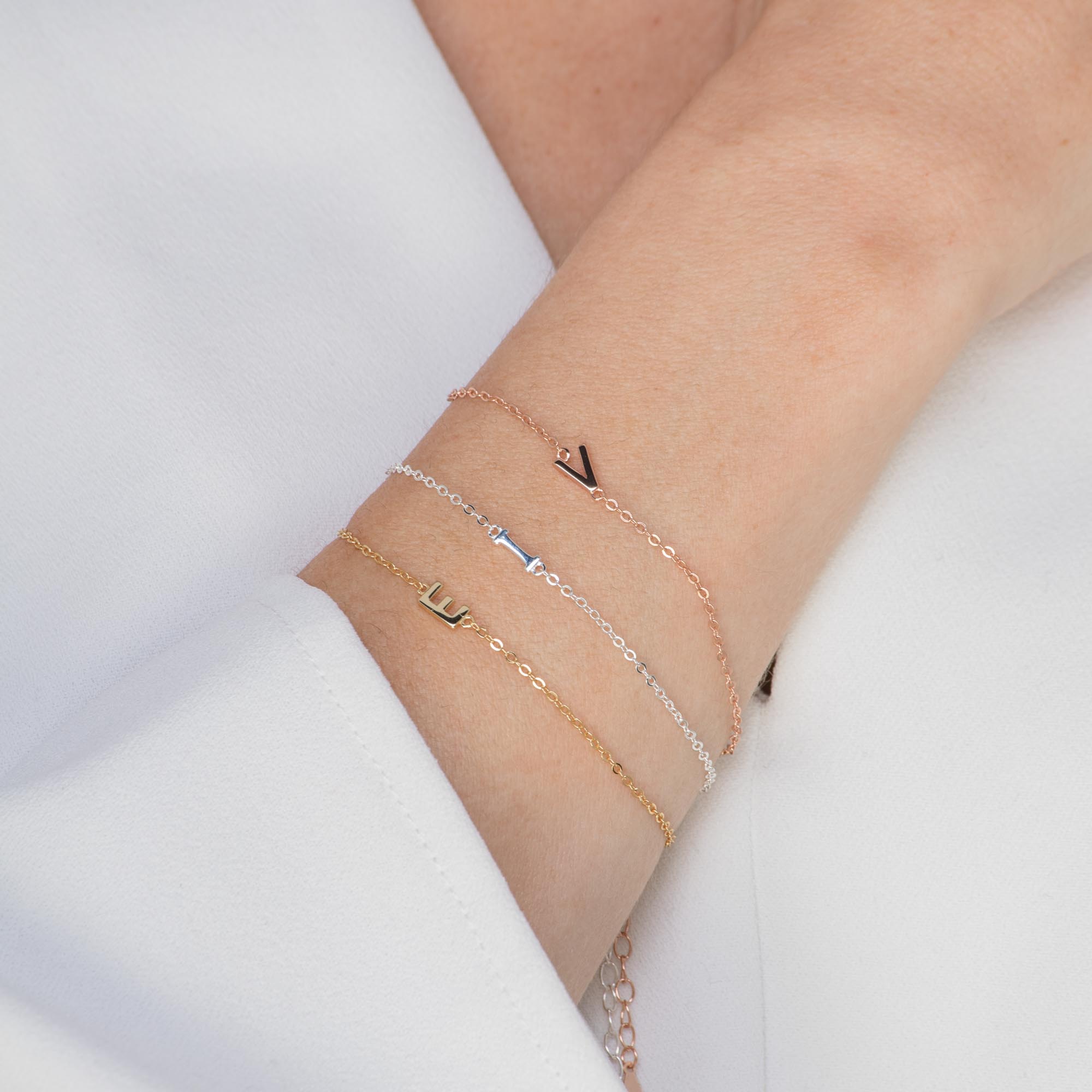 Sideways Single Initial Letter Bracelet