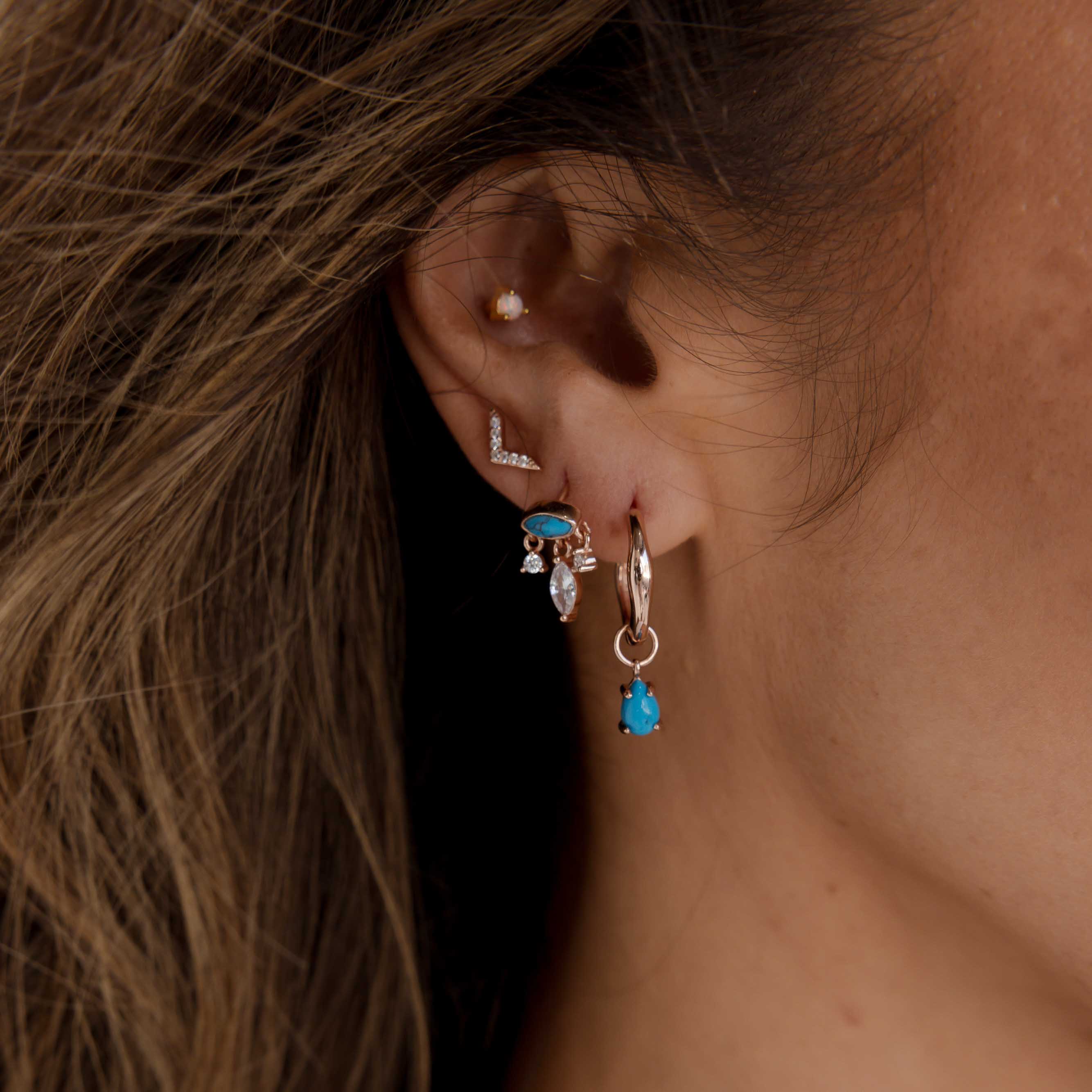 Teardrop Turquoise Huggie Earrings