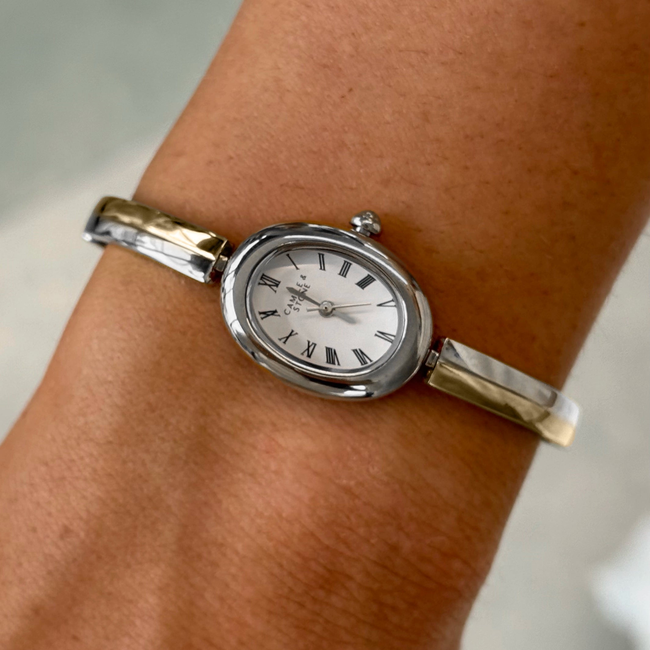 Audrey Two-Tone Oval Watch | Silver