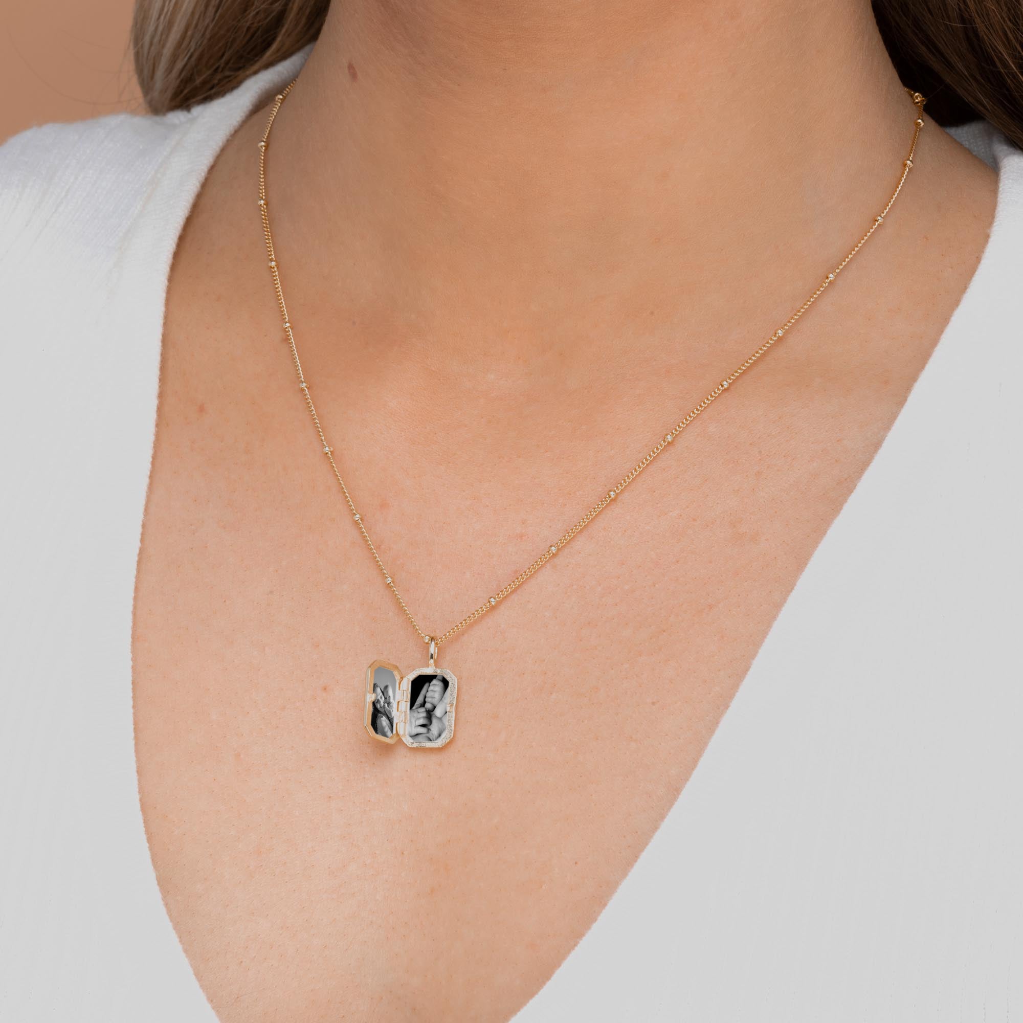 Rectangular Sapphire Photo Locket Necklace