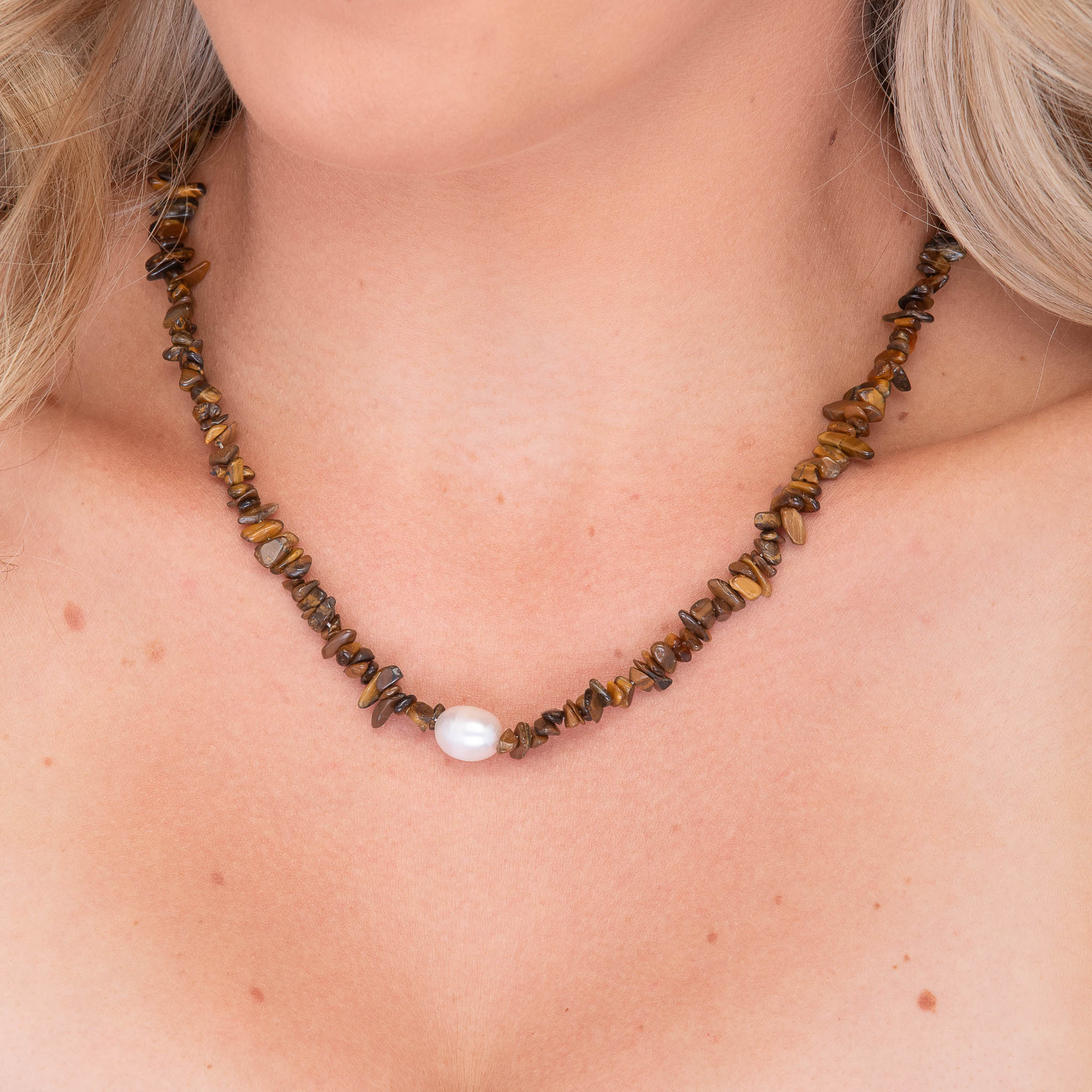 Tiger Eye Stone Pearl Necklace