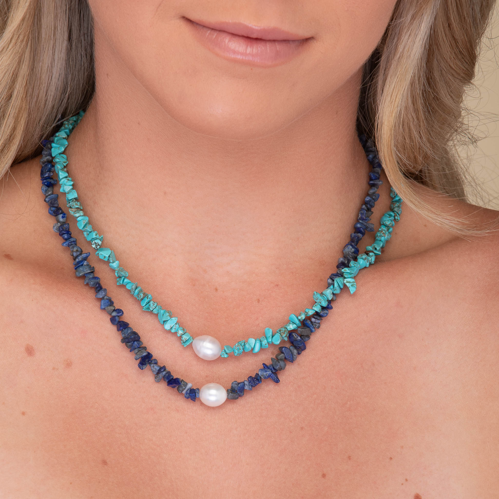 Turquoise Stone Pearl Necklace