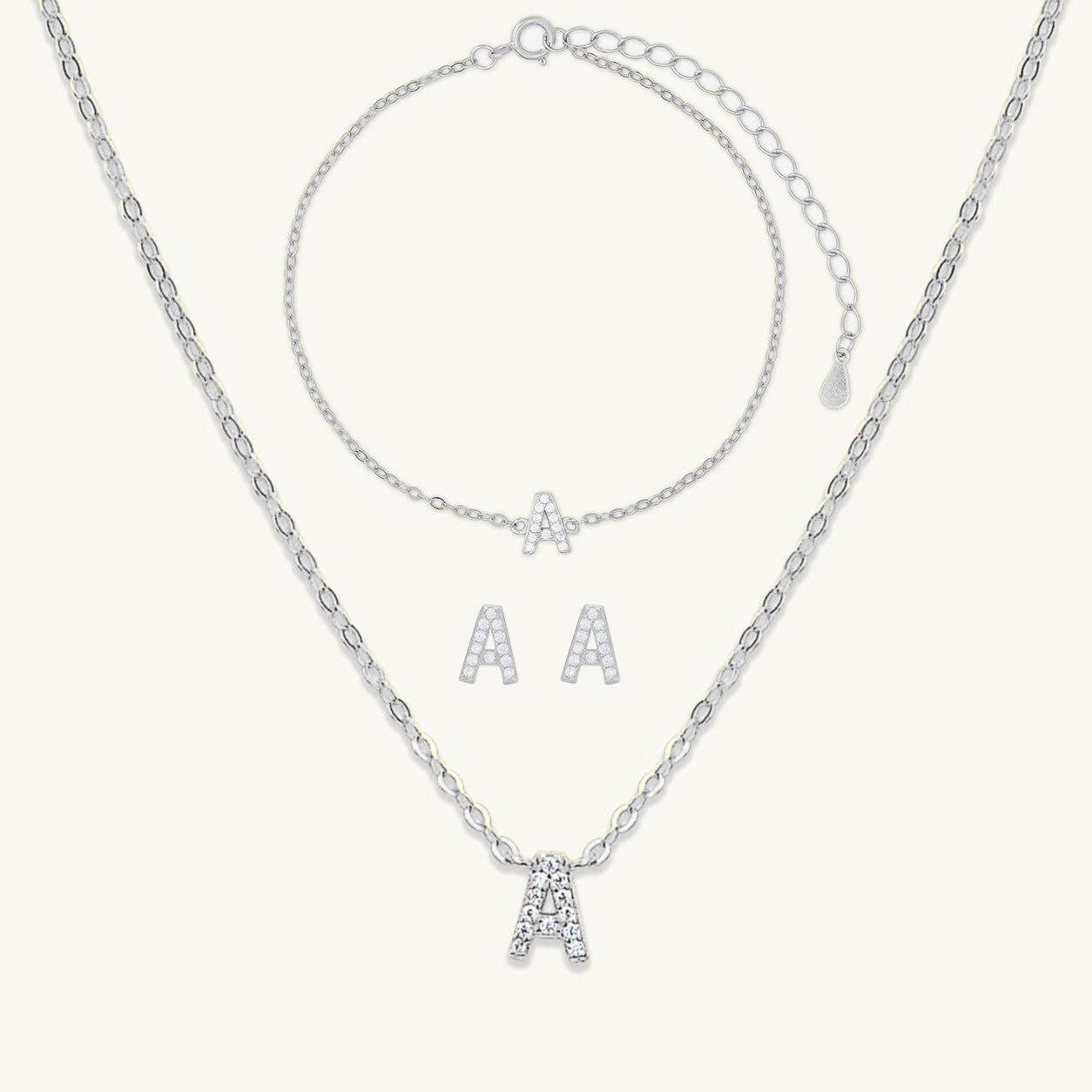 Sapphire Initial Letter Bundle (Necklace, Earrings, Bracelet)