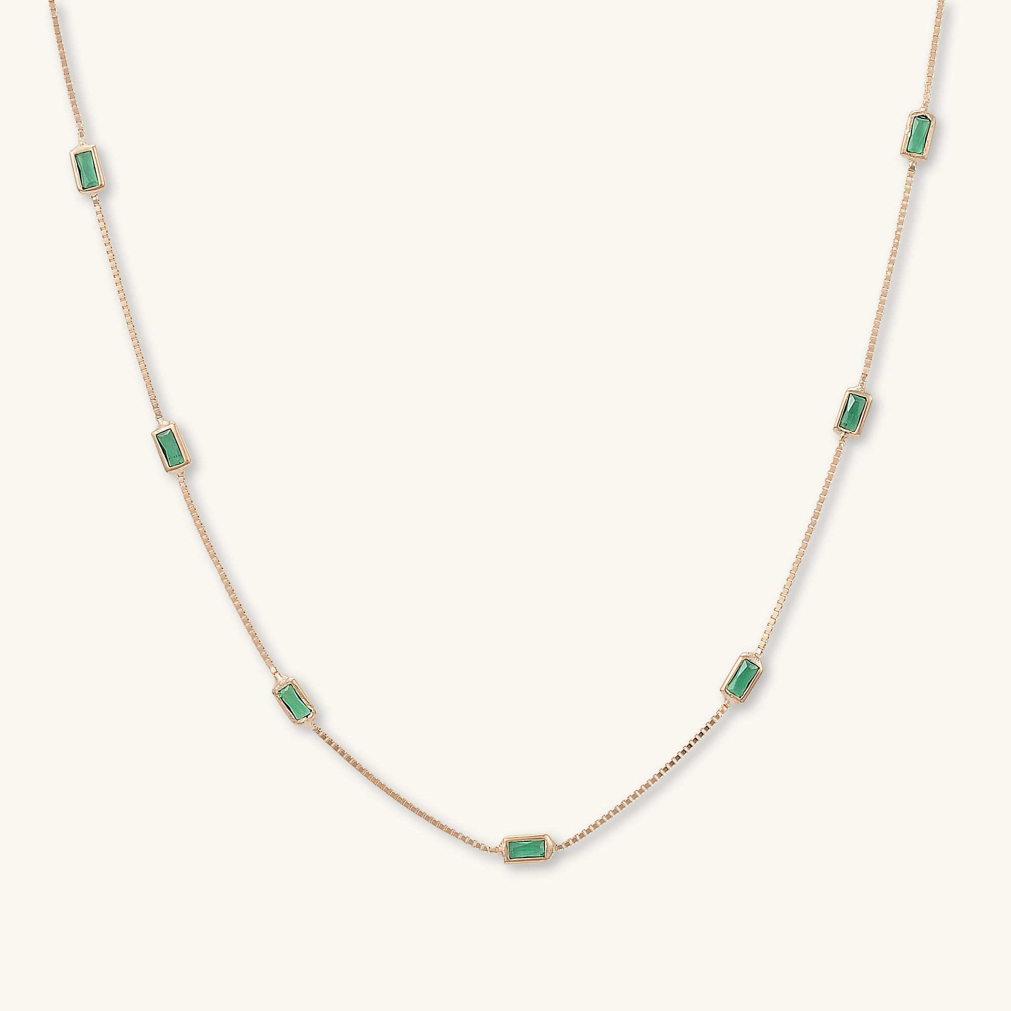 Emerald Baguette Station Necklace