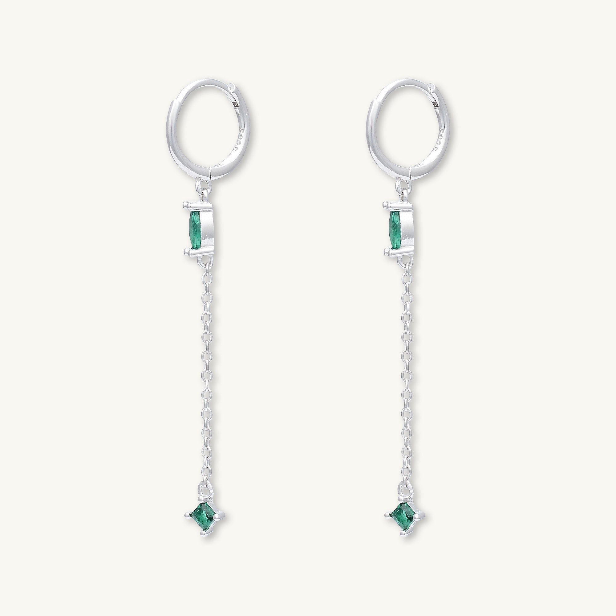 Emerald Marquise Sapphire Drop Huggie Earrings