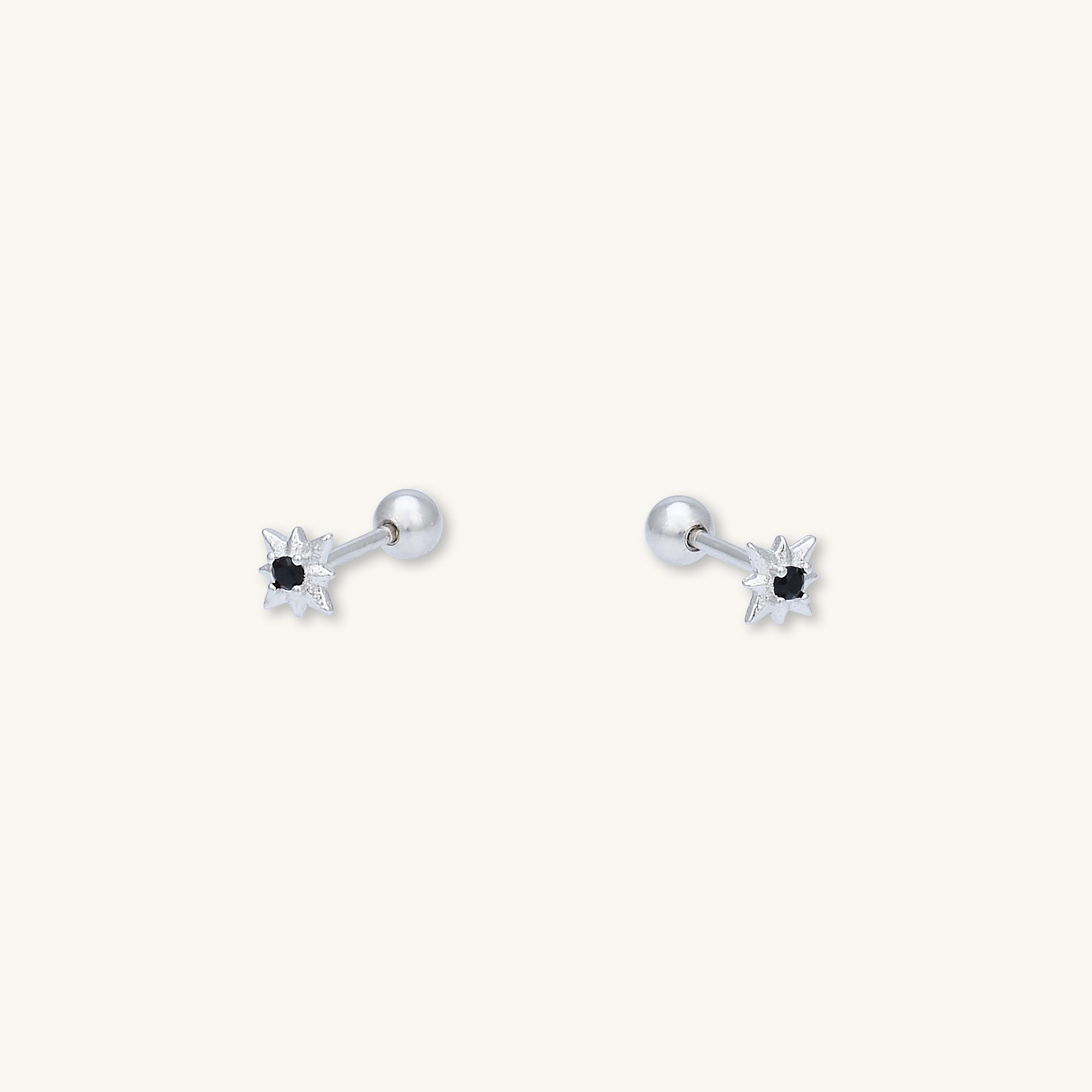 North Star Black Sapphire Barbell Stud Cartilage Earrings