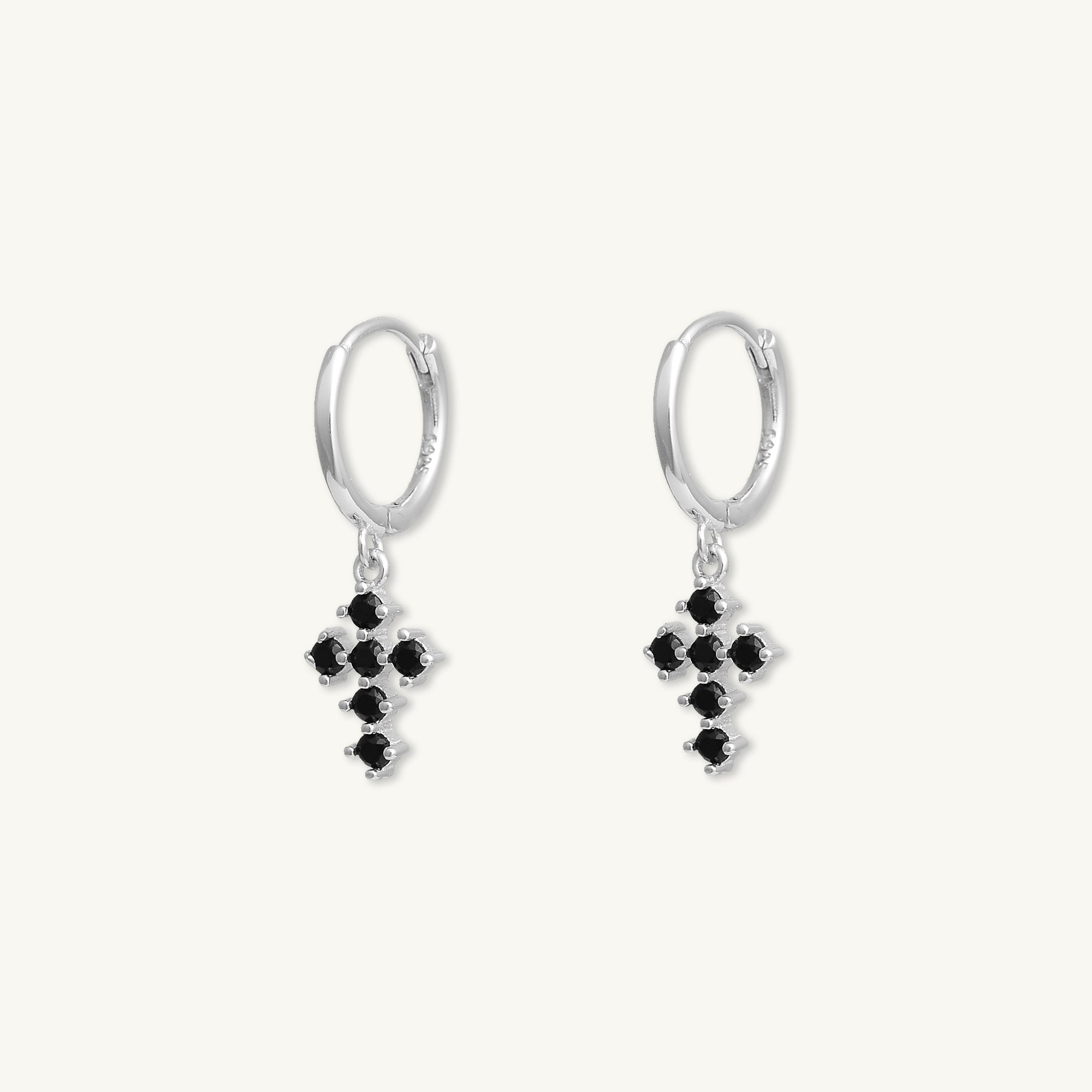 Black Cross Zirconia Huggie Earrings