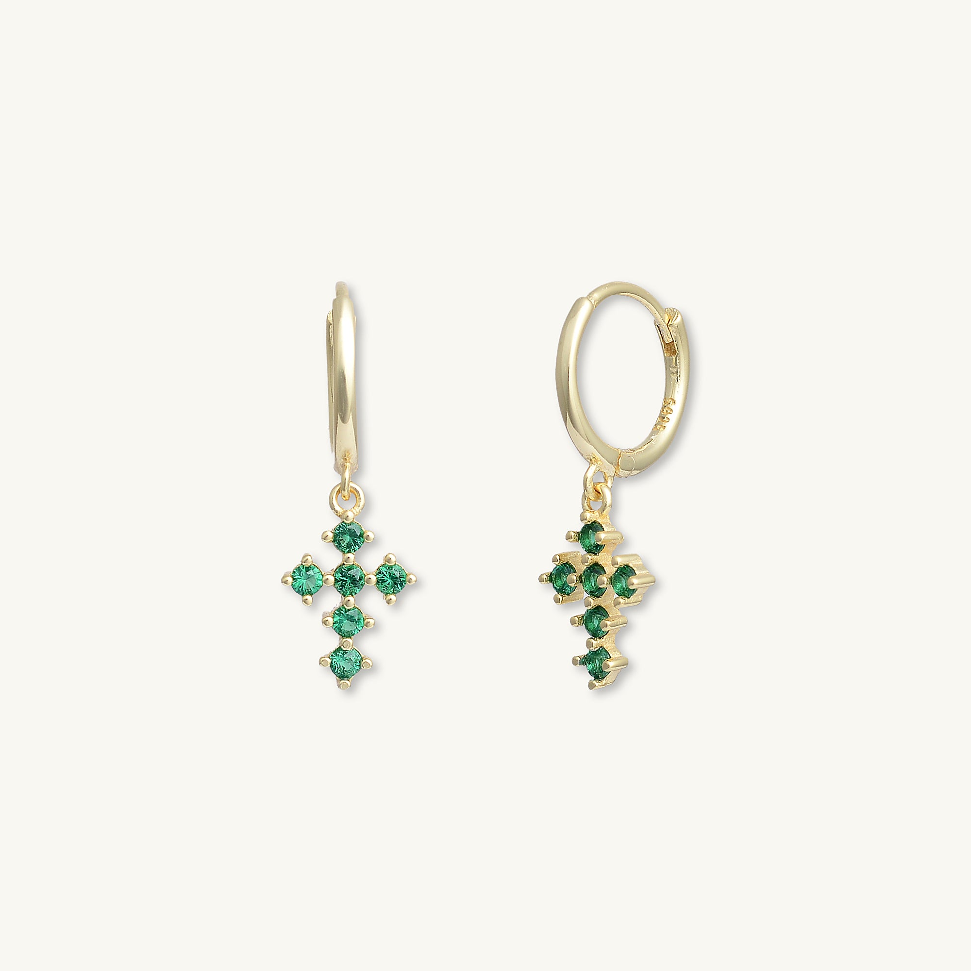 Emerald Cross Zirconia Huggie Earrings