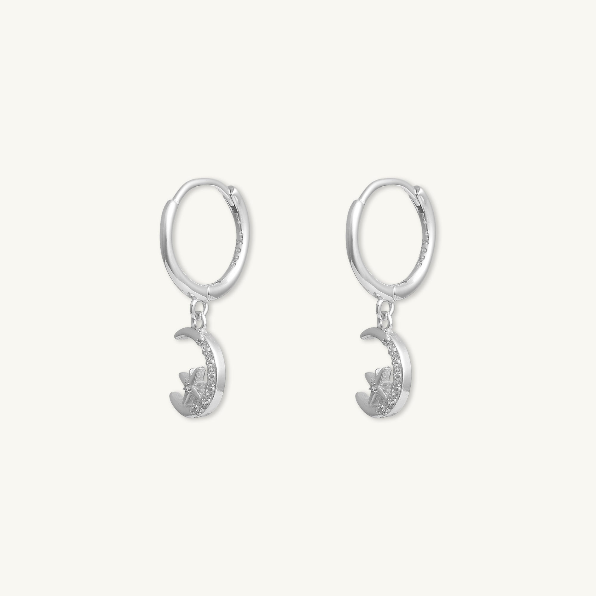 Crescent Moon Zirconia Huggie Earrings