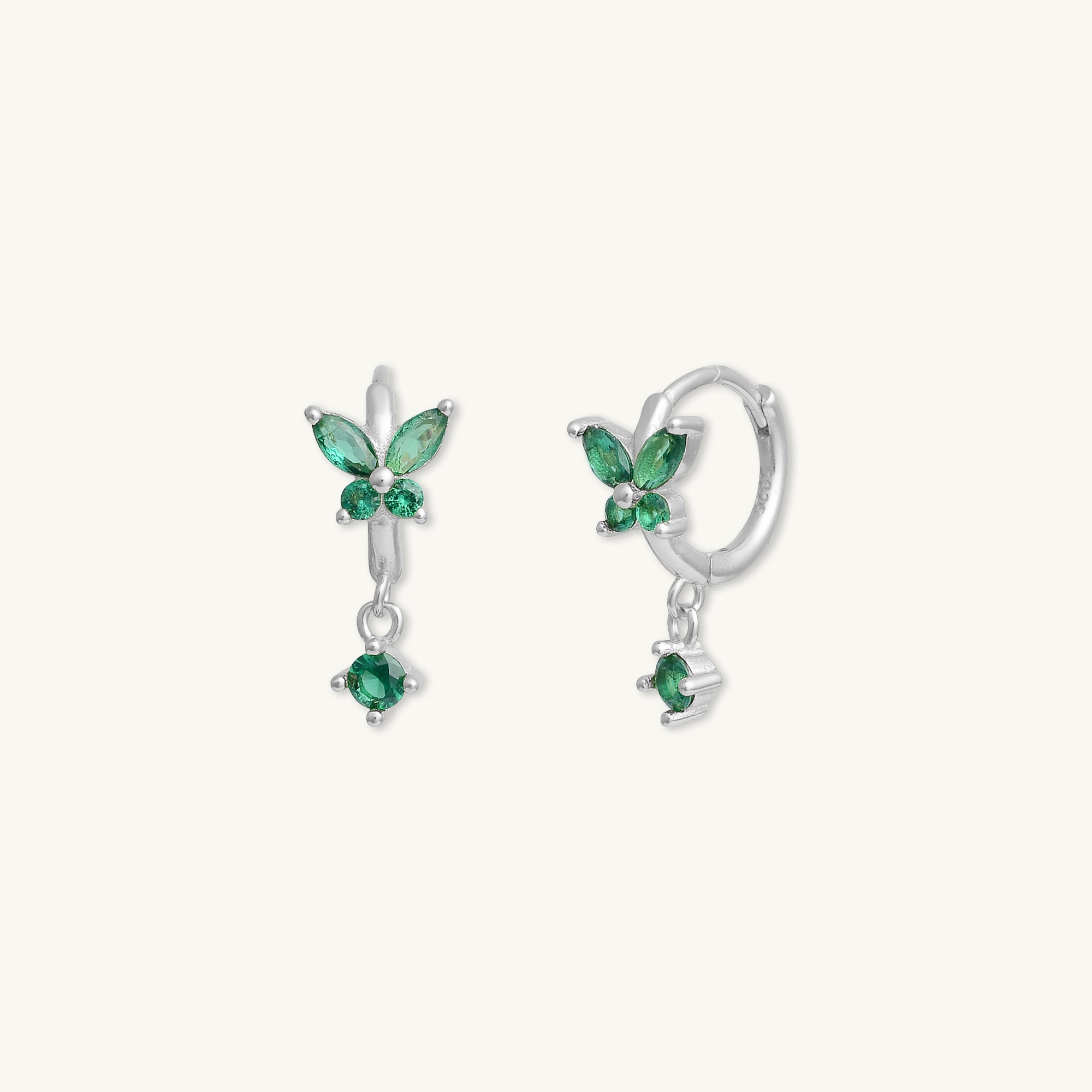 Butterfly Emerald Drop Huggie Earrings