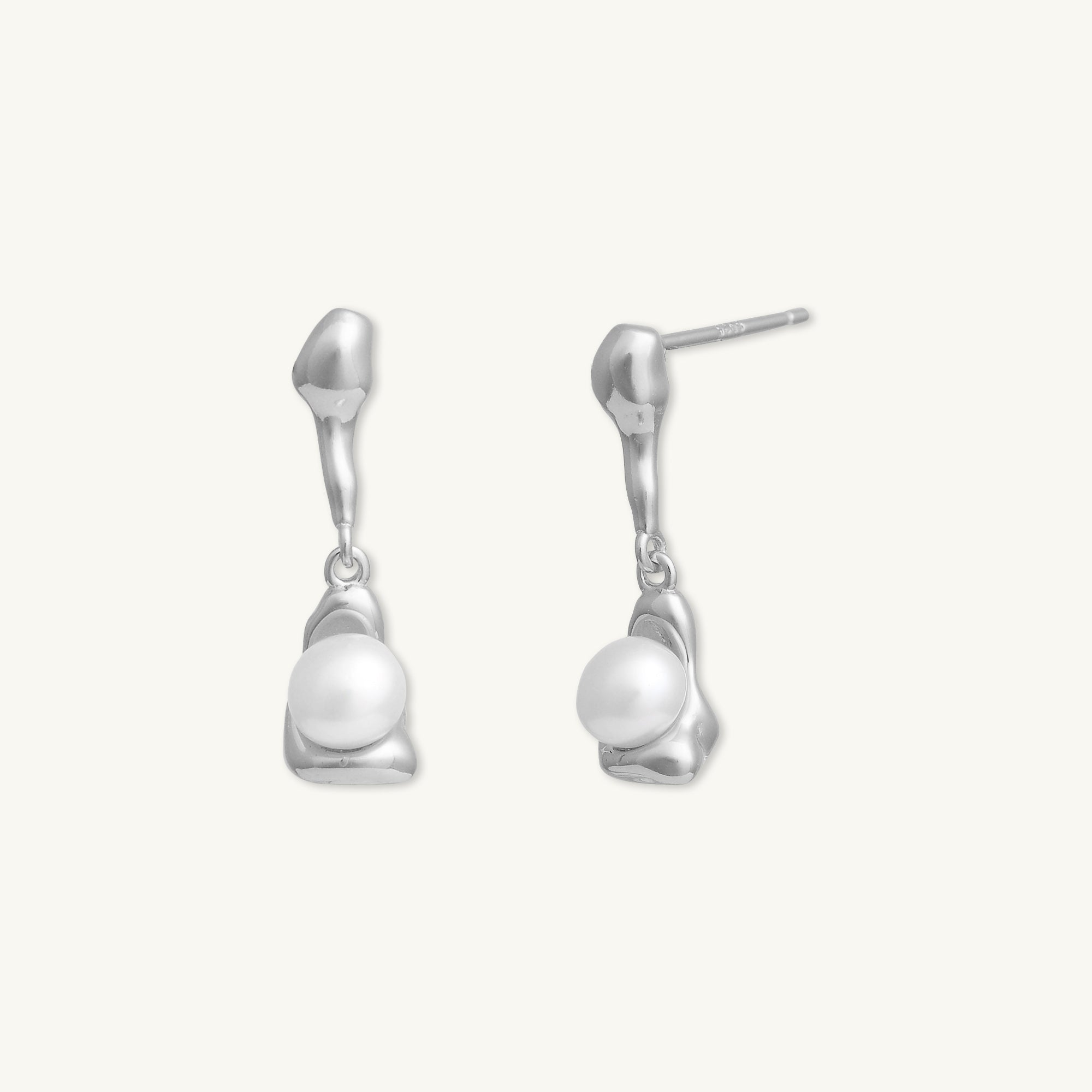 Molten Pearl Dangle Stud Earrings