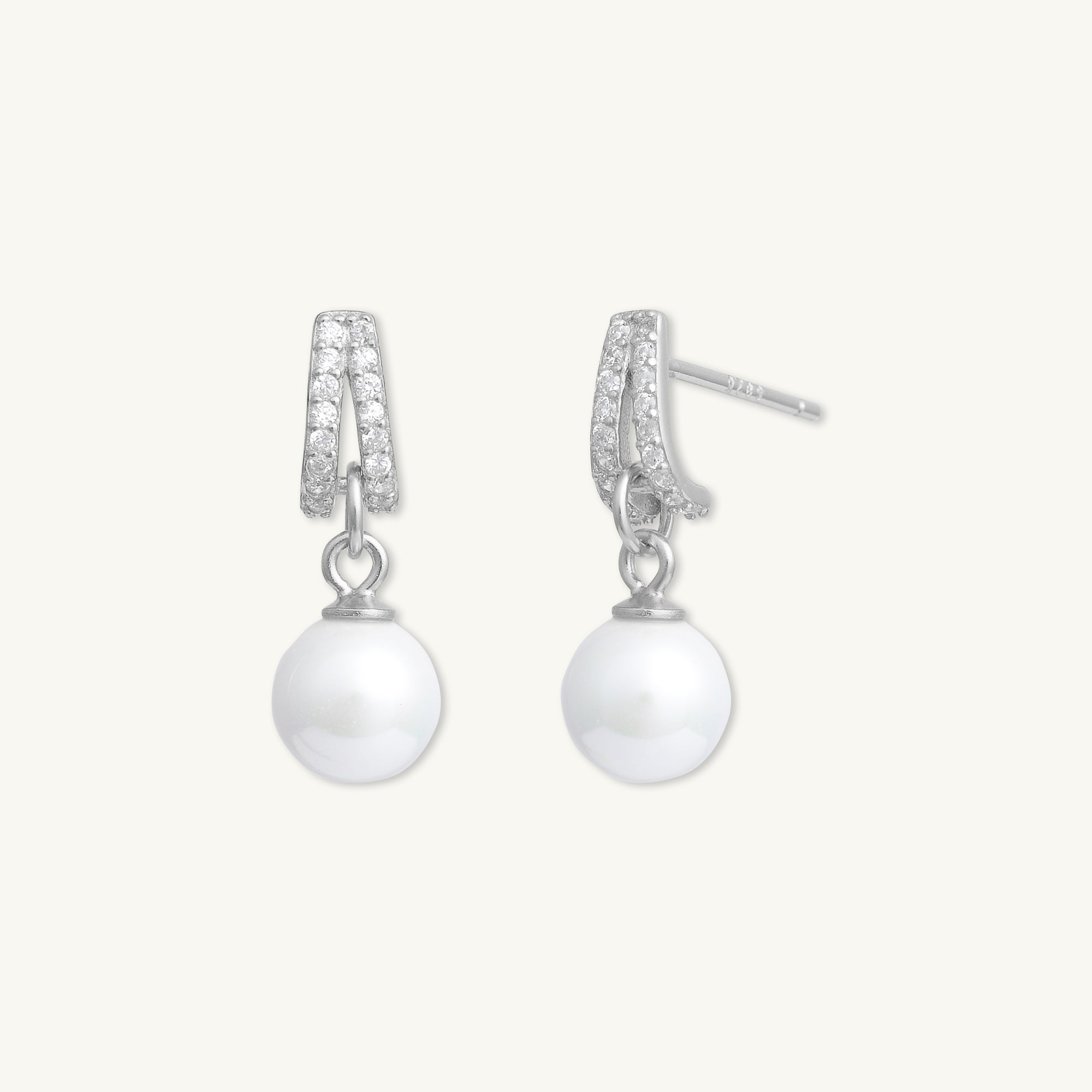 Pearl Wishbone Drop Stud Earrings