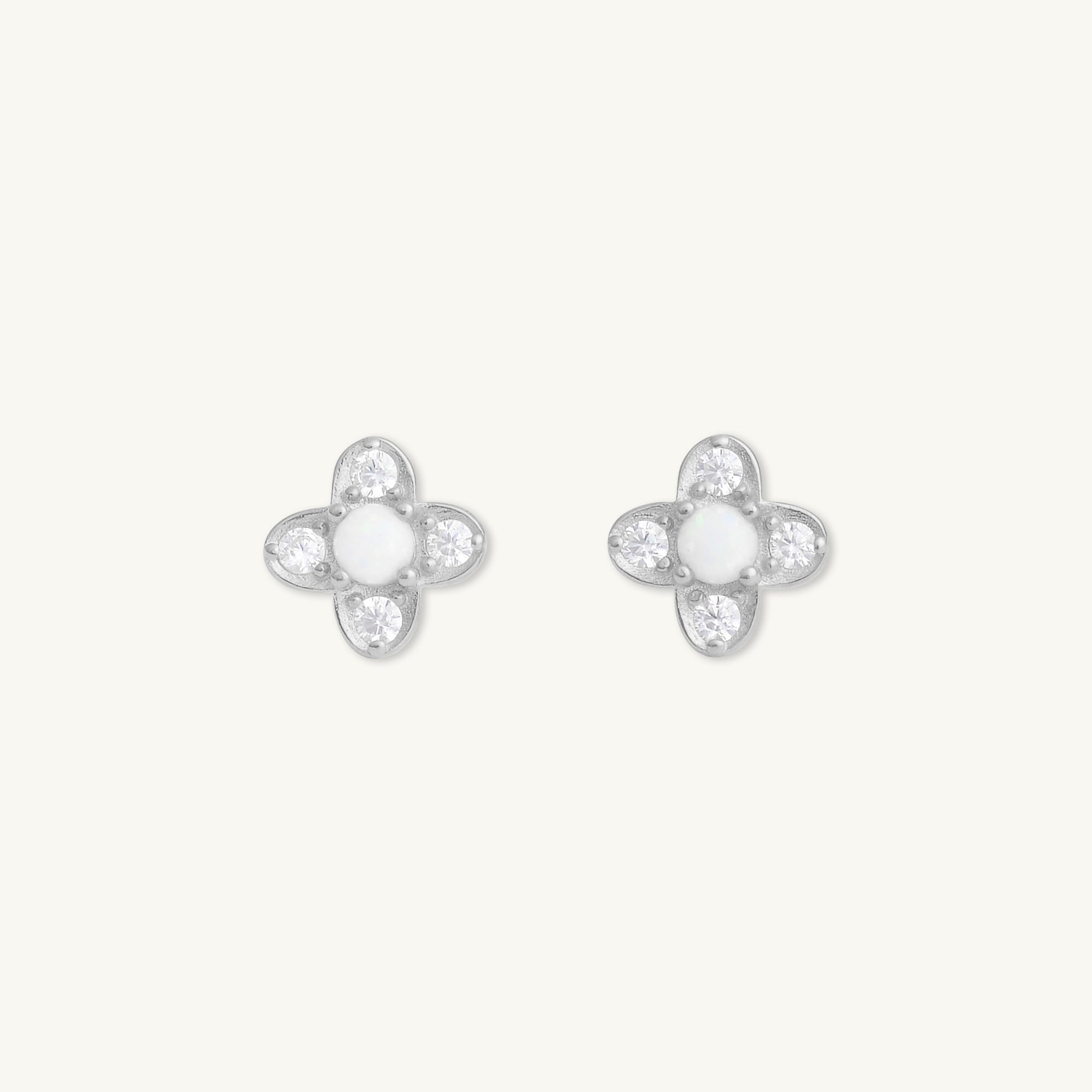 Clover Opal Zirconia Stud Earrings