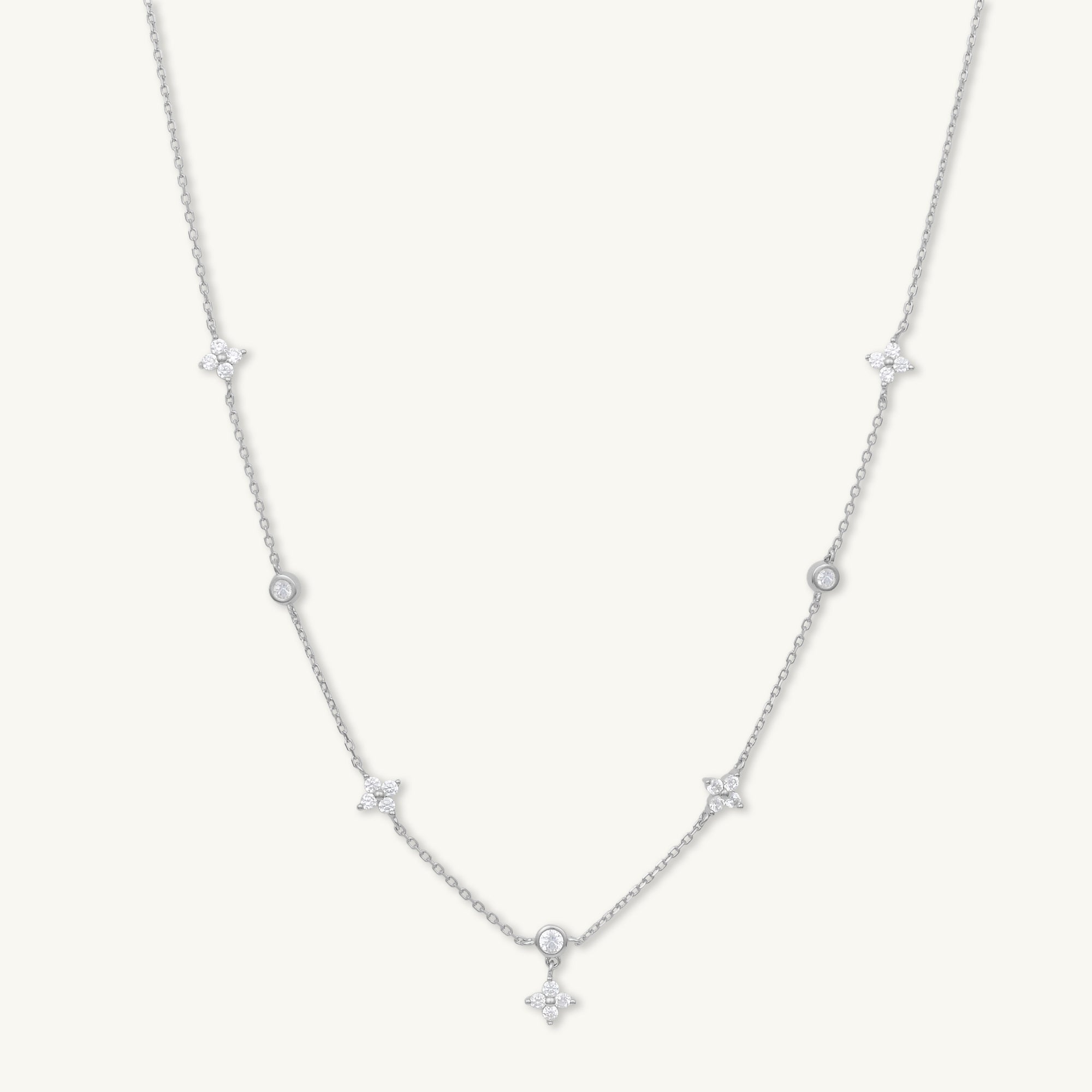 Clover Station Zirconia Chain Necklace