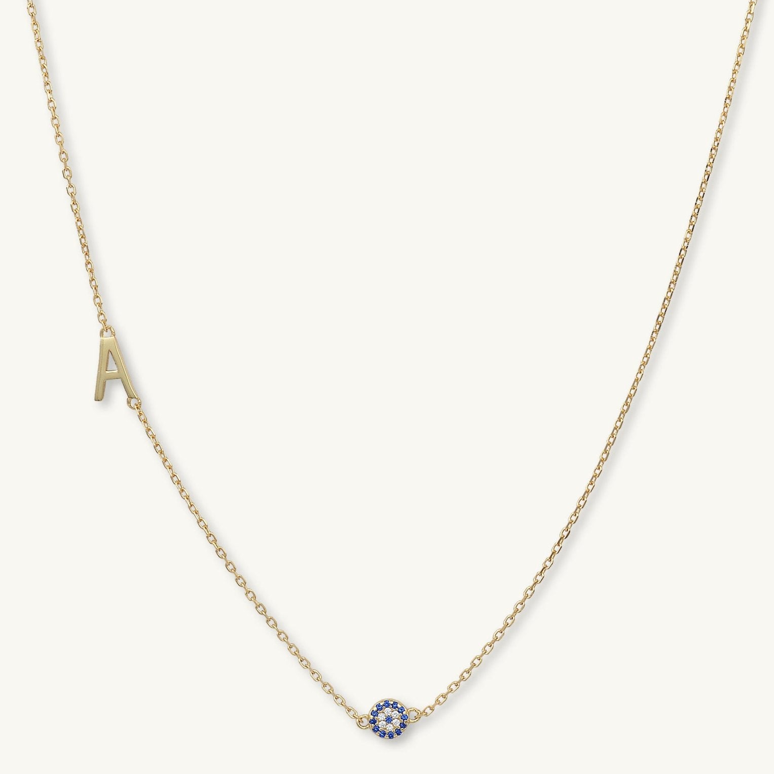 Sideways Initial Letter Evil Eye Necklace