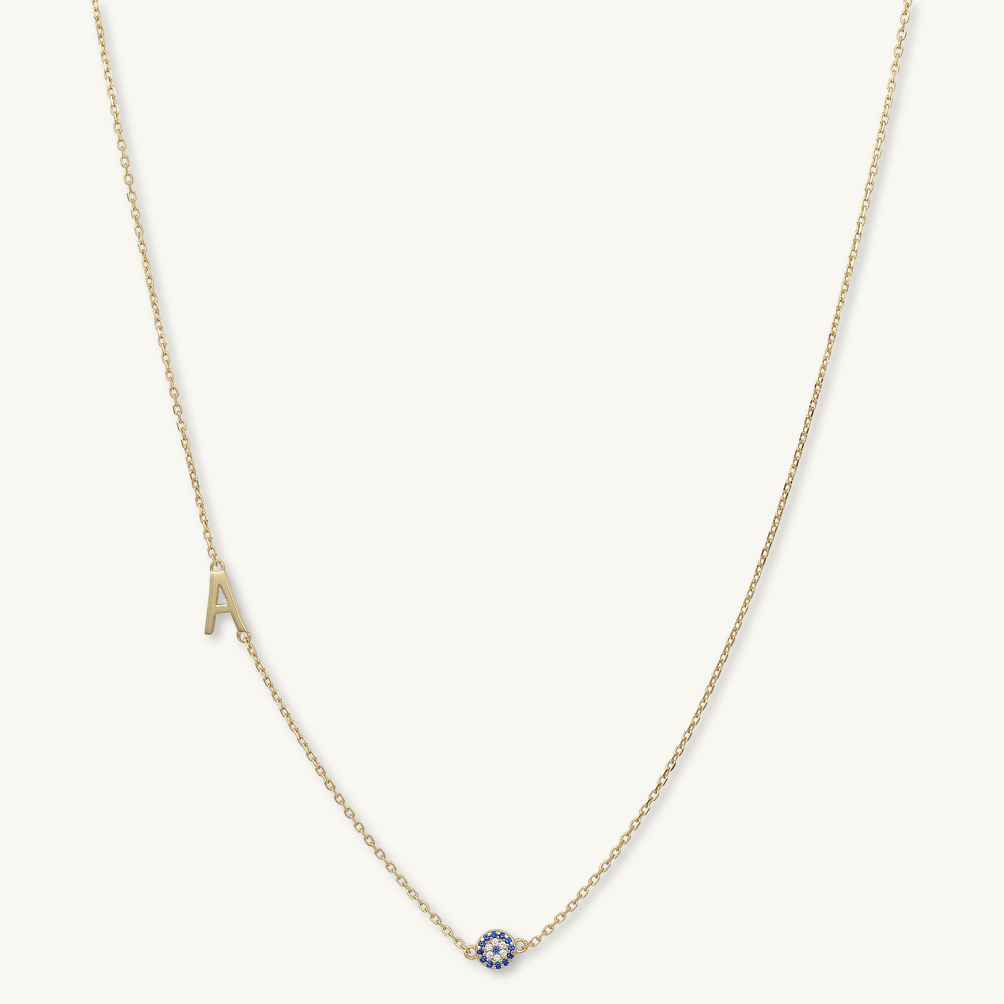 Sideways Initial Letter Evil Eye Necklace